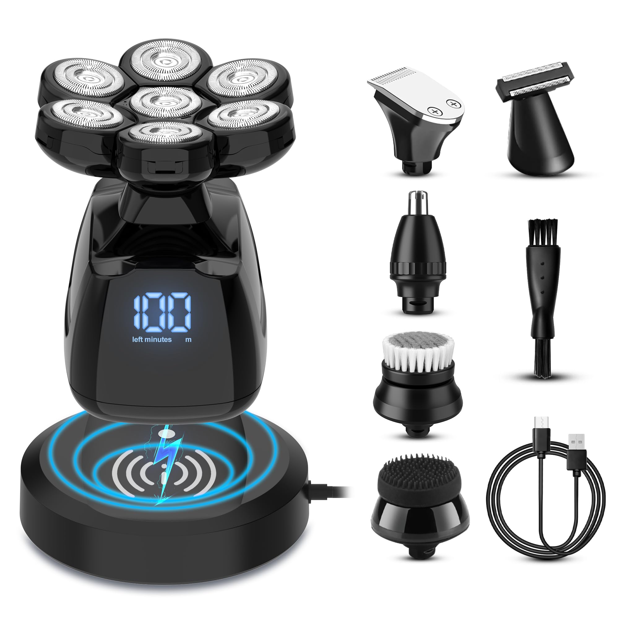 Afeitadora Cabeza Hombre，Afeitadora Electrica Profesional Hombre Afeitadora de Cabeza Hombre en Seco y Húmedo al Agua USB Recargable con Pantalla LED