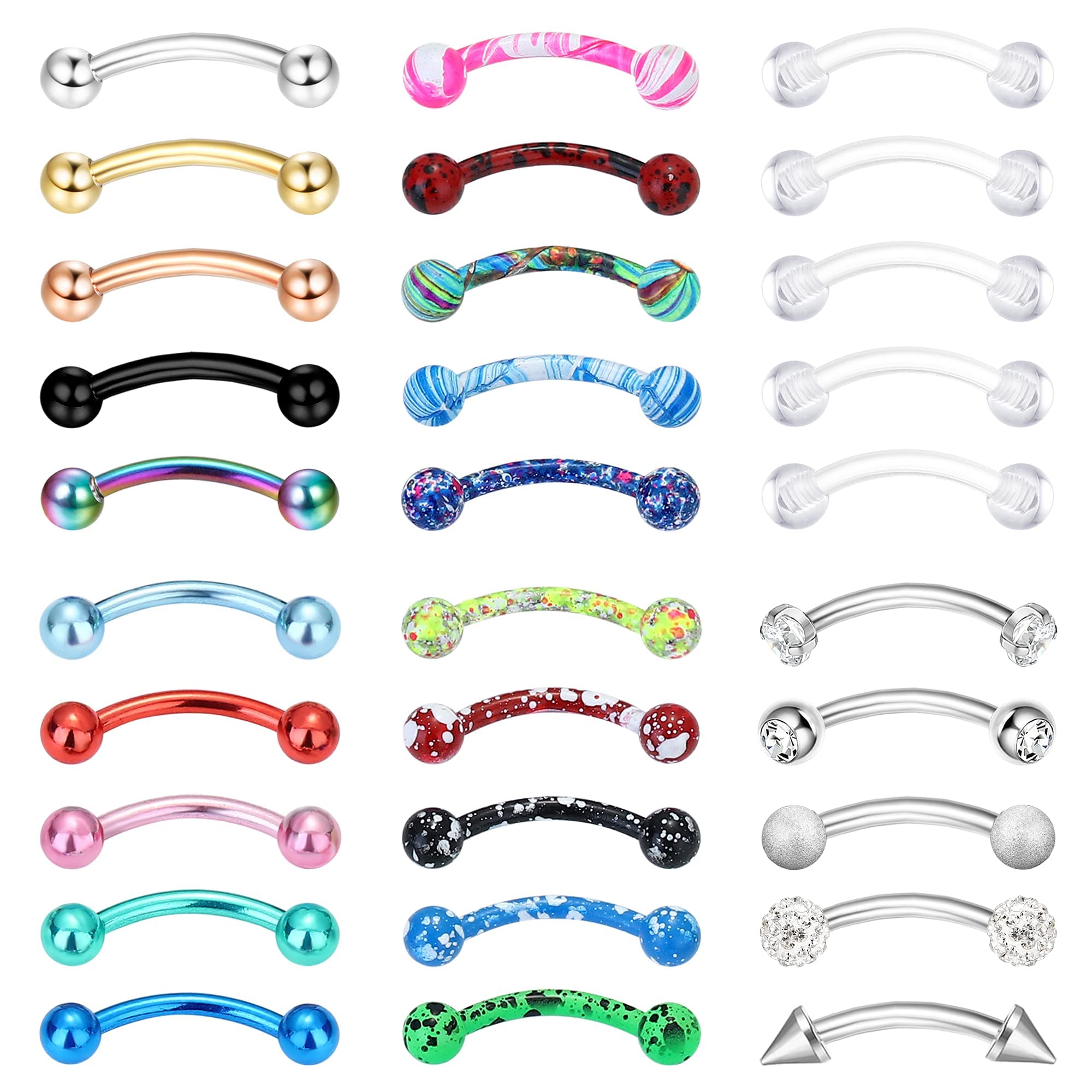 CASSIECA Rook Daith Piercing Jewelry 16G Acero Quirúrgico 6 mm 8 mm 10 mm Anillos de Cejas con Barra Curvada Helix Tragus Snug Lip Ombligo Piercing Rook Daith Pendientes para Mujeres Hombres