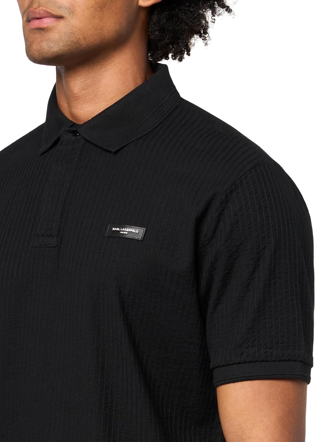 Karl Lagerfeld Mens Collared Short Sleeve Textured Polo - Image 3