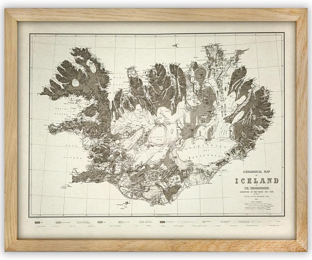 1901 Iceland Map - Vintage Cartography for Antique Enthusiast & History Buff-11x14 Framed Poster-Topography, Geographic Exploration, & Nautical Charm-Map Collector Library, Study, or Living Room Decor