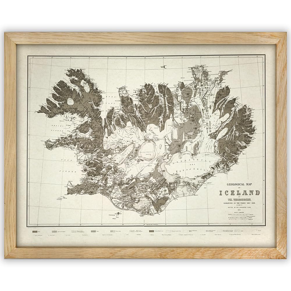 1901 Iceland Map - Vintage Cartography for Antique Enthusiast & History Buff-11x14 Framed Poster-Topography, Geographic Exploration, & Nautical Charm-Map Collector Library, Study, or Living Room Decor