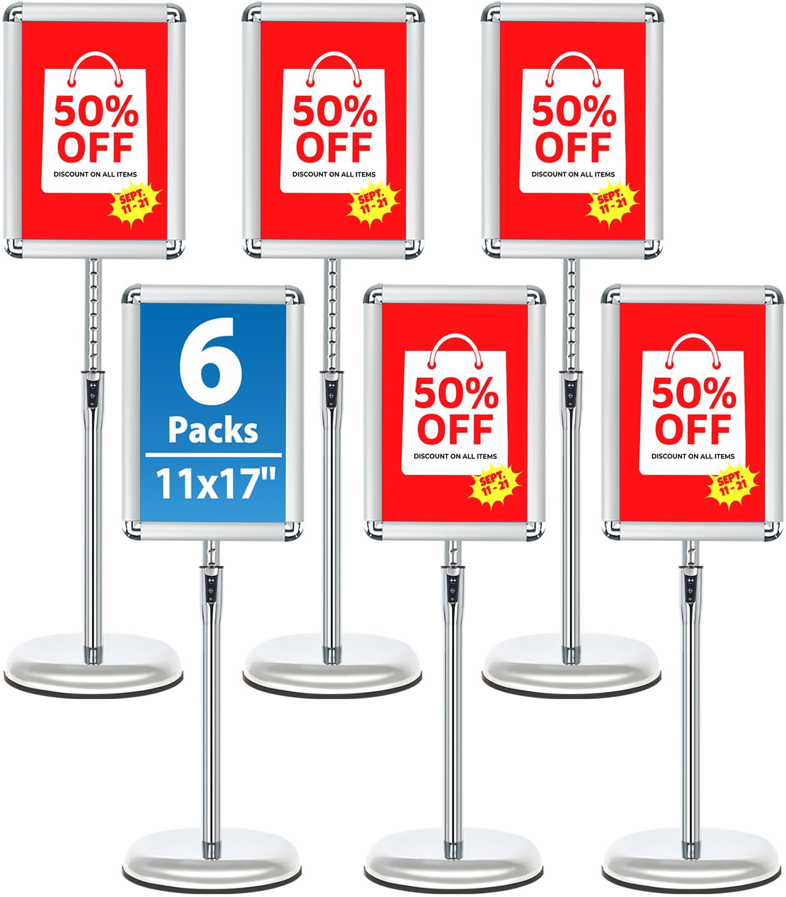 VAIIGO Sign Holder Stand 11x17 Inch - 6Packs Floor Standing Sign Holder - Adjustable Poster Sign Stand Pedestal Sign Holder for Vertical & Horizontal