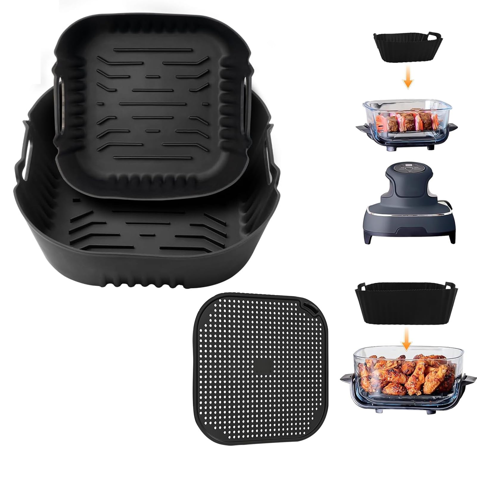 2 Pack Reusable Silicone Anti Splash Grid for Ninja CRISPi Air Fryer FN101UK, Silicone Splash Guard Air Fryer Accessories for Ninja Air Fryer FN101 Series, Grey (Liner & Splash Guard)