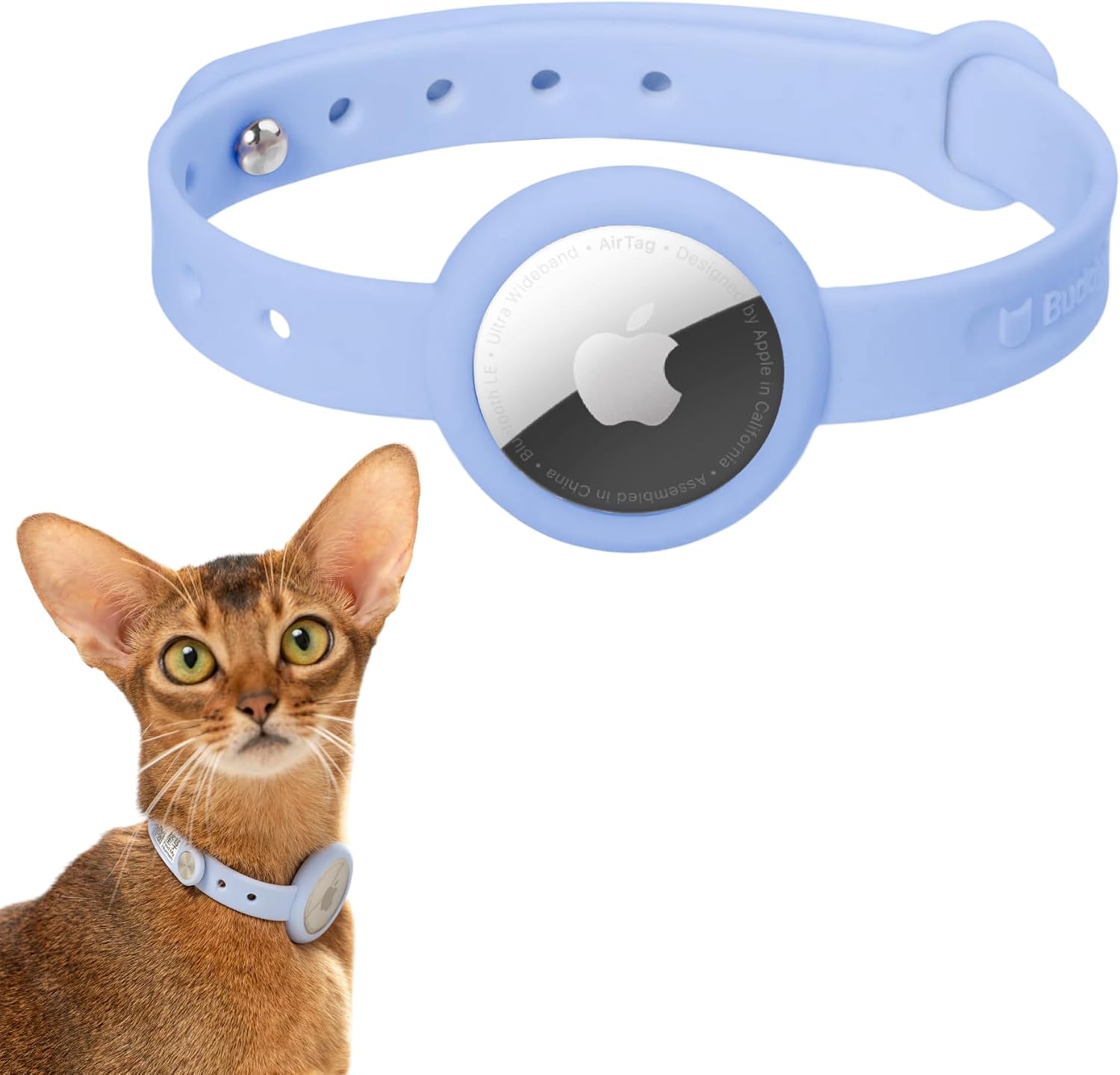 Anti-Choke Cat Collar for Airtag, Elastic Silicone QR Code Anti-Lost Lightweight Adjustable Soft Comfortable Collar Airtag Case 2-in-1 Cat Collar Airtag Holder for Cats (Sierra Blue, M)