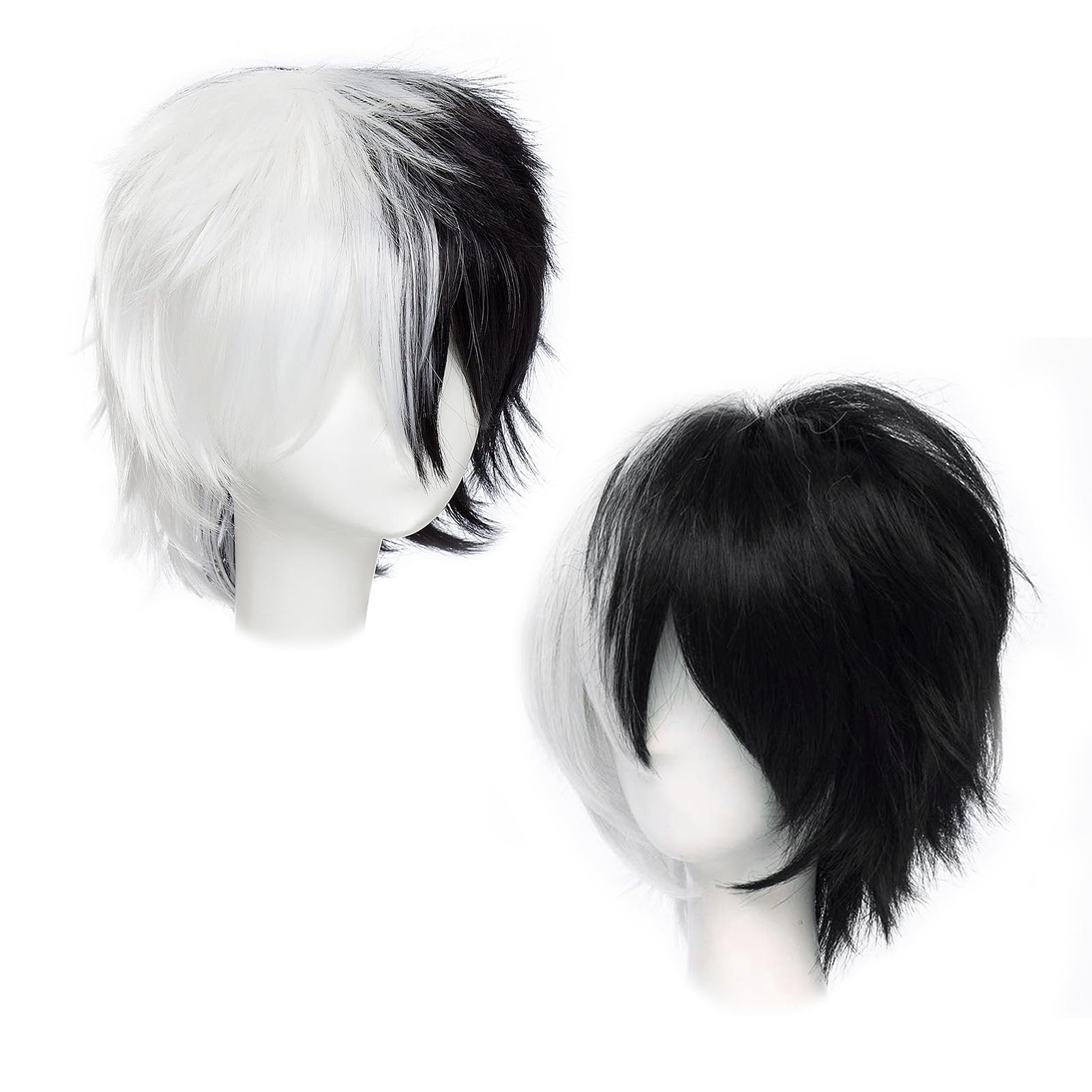 Dcbaboo Black and White Short Curly Wig 12", Natural Fluffy Layered Straight Hair for Men/Women - Image 4