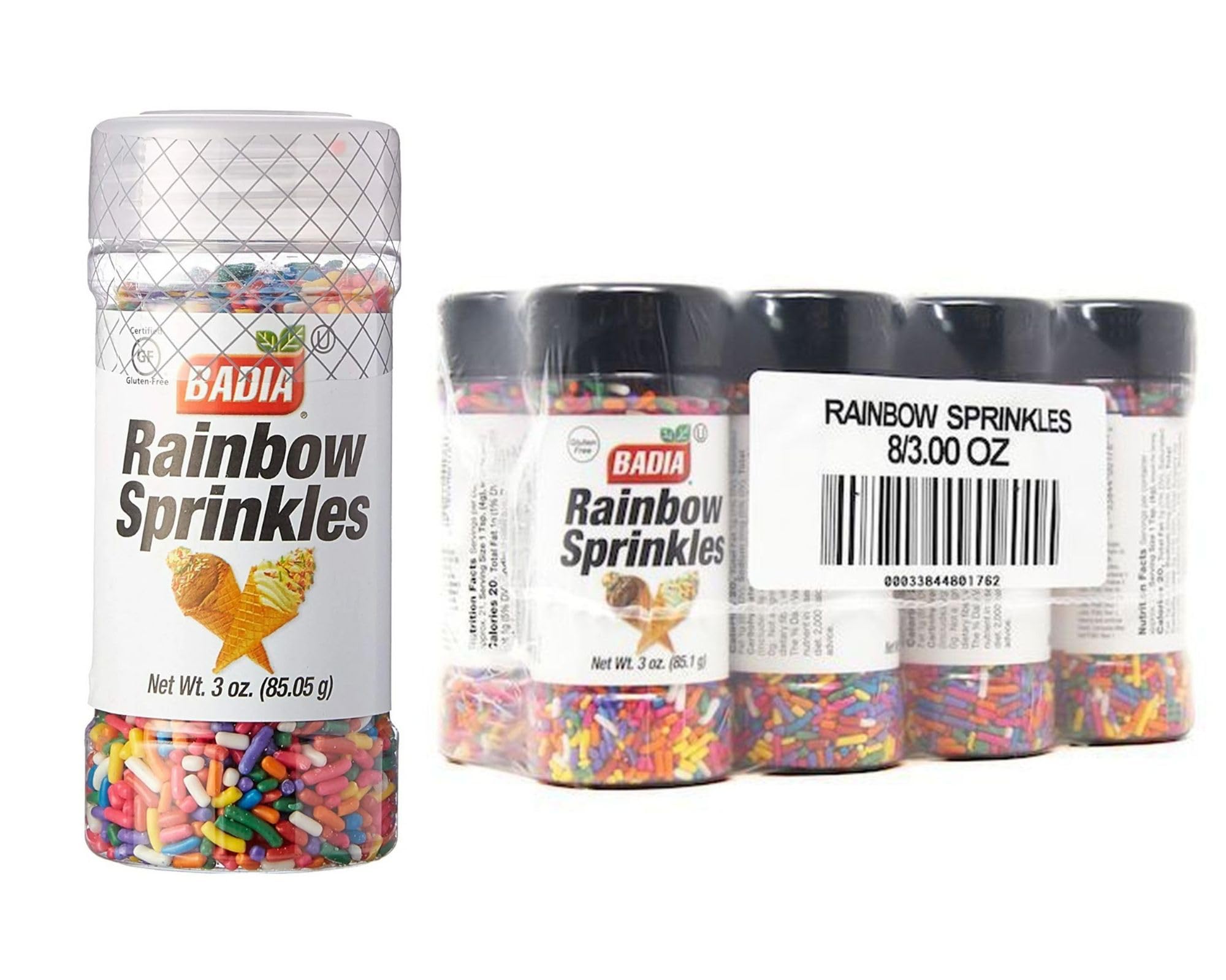 Badia Rainbow Sprinkles 3 oz (Pack of 8) – Colorful Topping for Ice Cream, Cakes, Cookies, Cupcakes & Desserts – Sweet Decoration for Baking