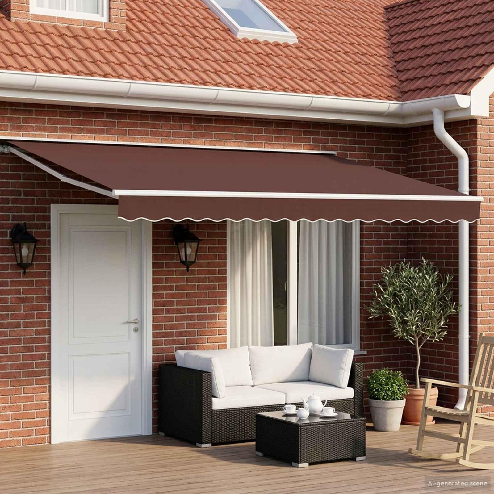 Tenda da Sole Elettrica in Poliestere, da Parete, Marrone e Bianco, 4 x 2 m