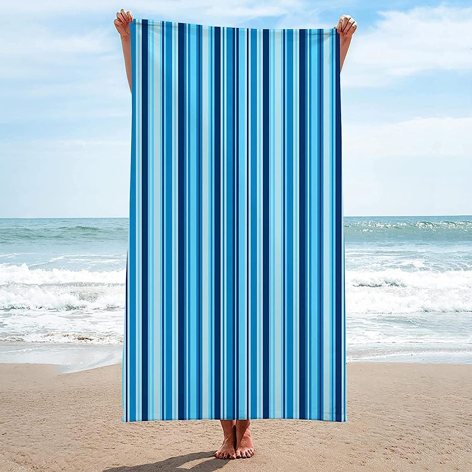 Telo Mare Microfibra Antisabbia, Leggero E Portatile Telo Mare Grande Strisce Semplici Blu 200 X 200 Cm, Asciugamano Da Spiaggia, Perfetto Per Lo Sport, Viaggi, Campeggio -0M8B+N5S