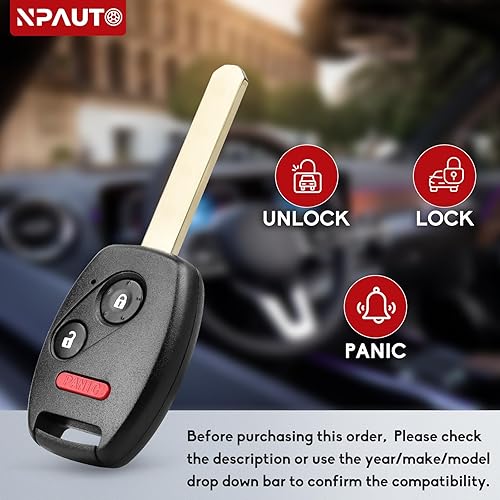 Miniatura 2 de NPAUTO Llavero de repuesto para Honda Pilot 2005 2006 2007 2008, control remoto de entrada sin llave (CWTWB1U545, 35111-S9V-325, 433 MHz)
