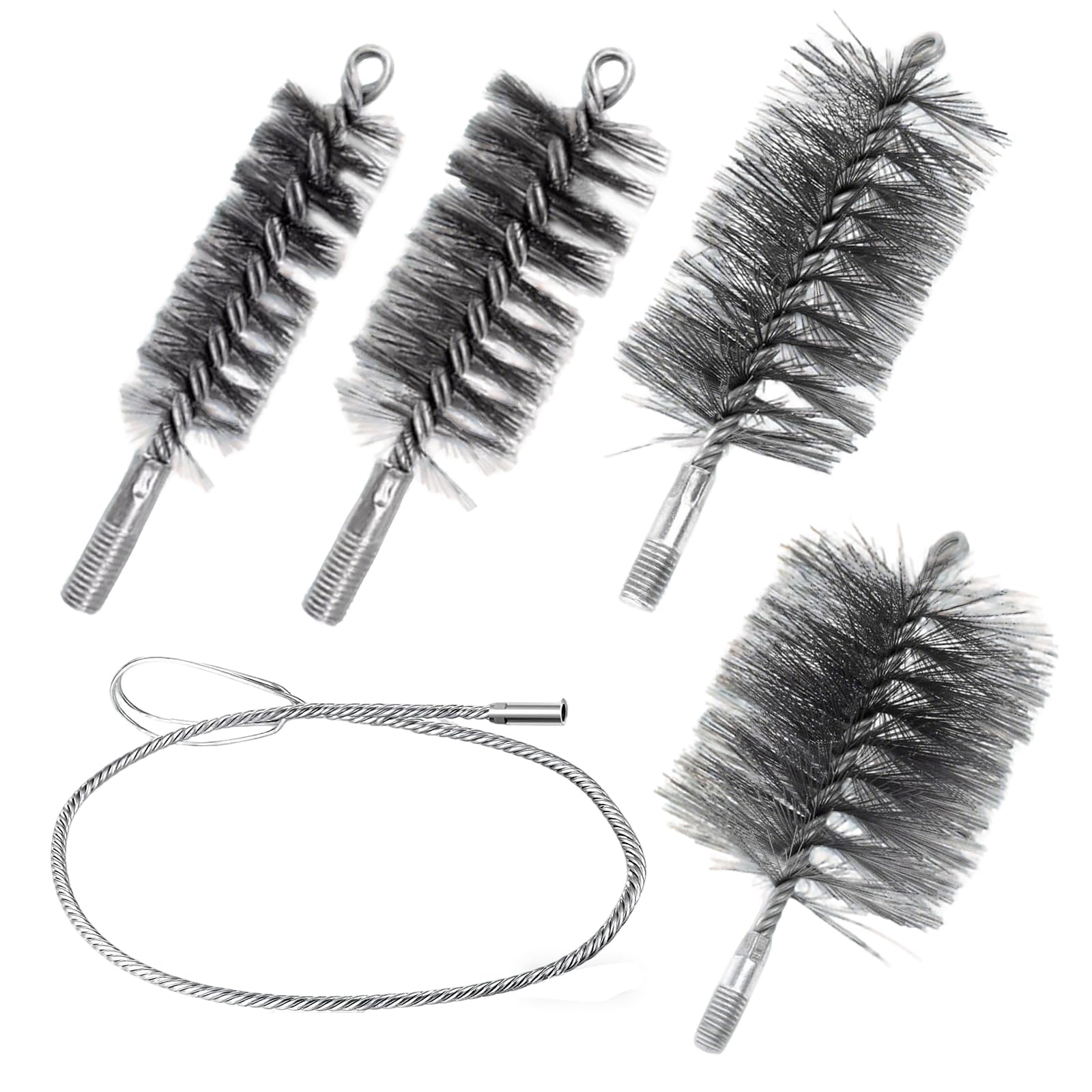 Juego de 5 cepillos para tubos de estufa, cepillo de limpieza, pasamontañas, cepillo de chimenea para chimenea, para tubos y limpieza, incluye 4 cepillos y 1 cable de acero