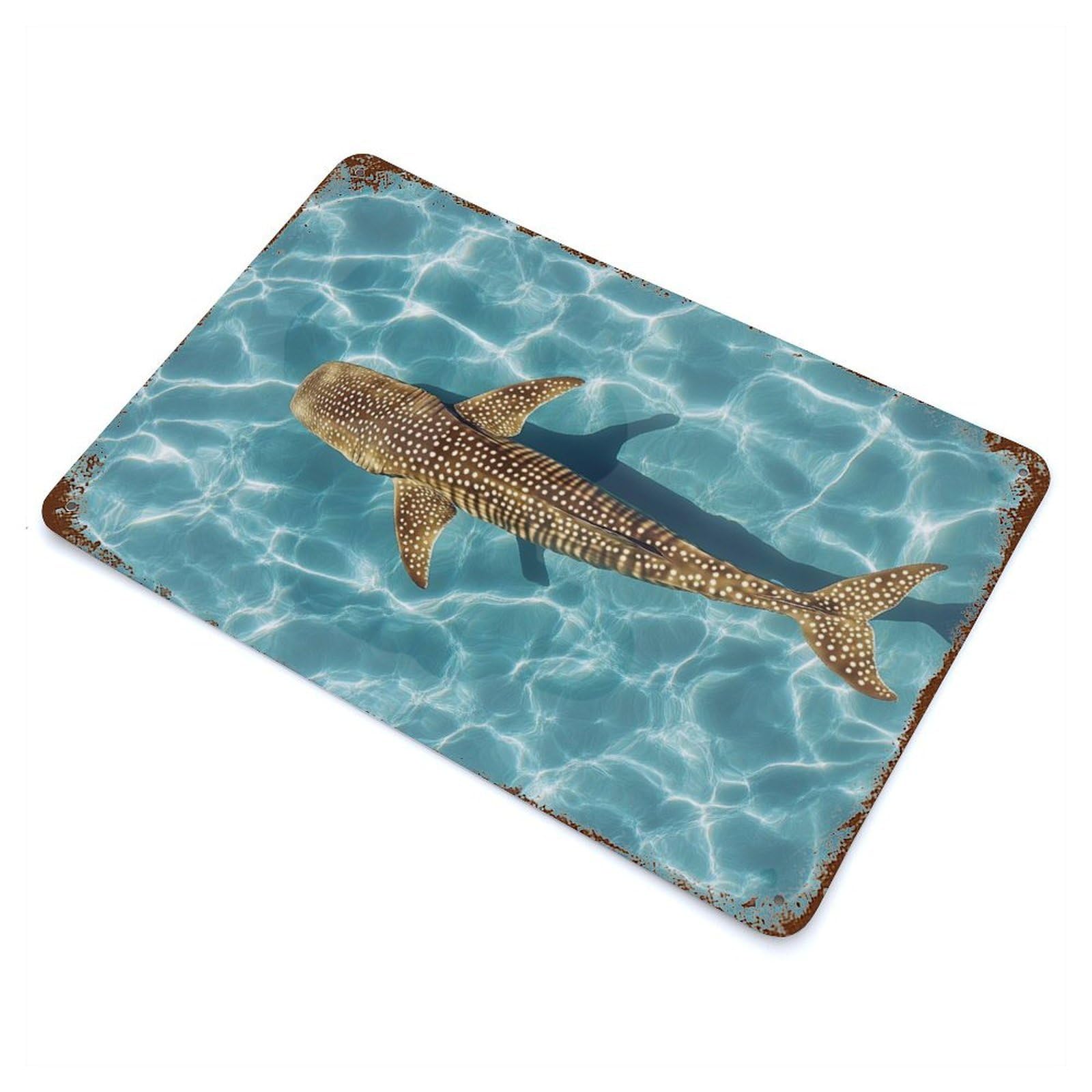 Retro Metal Sign with Whale Shark in Turquoise Water Design 11.8"x7.9", for Office, Studio And Wall Decor, Retro Wall Decor