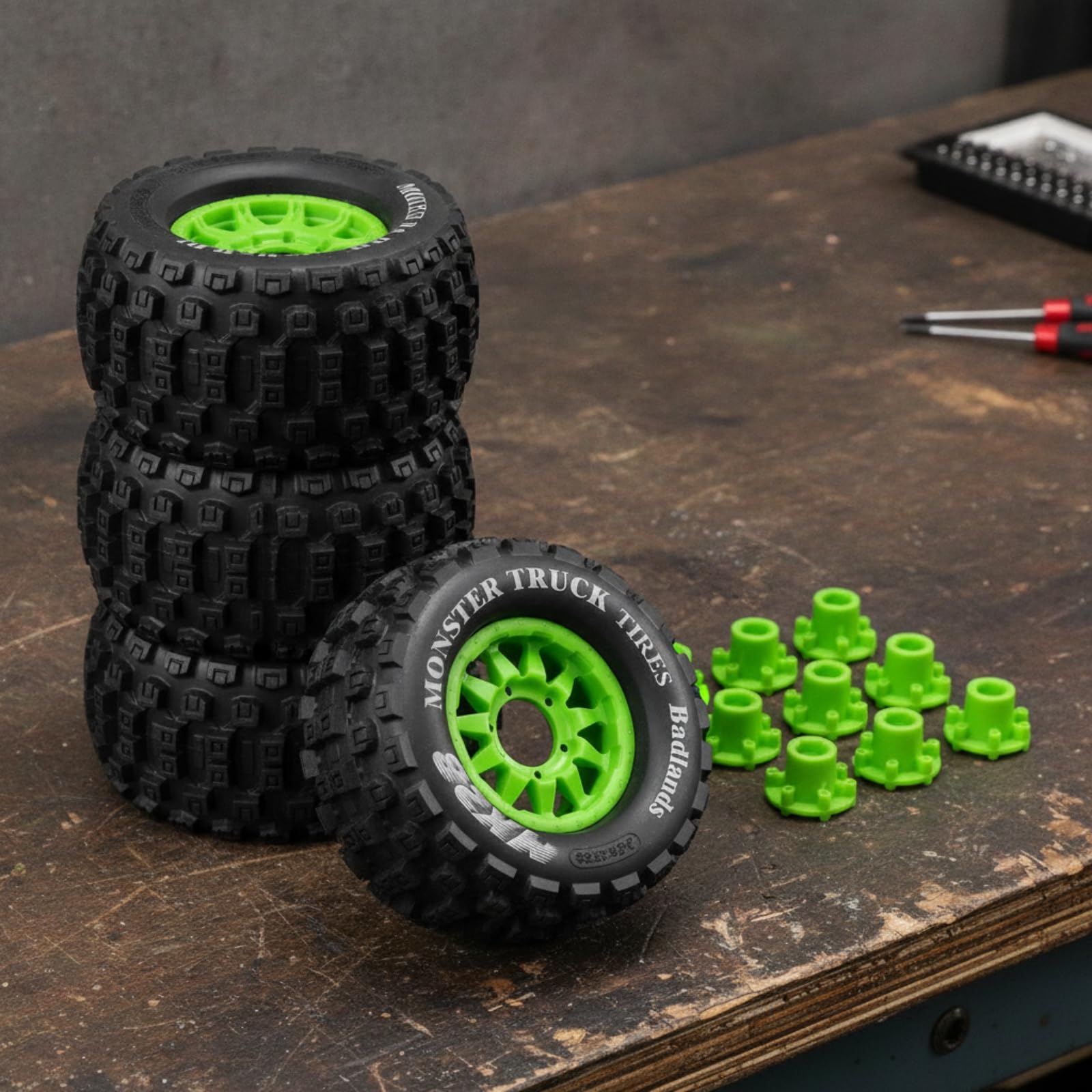 Pneumatico Veicolo Rc Pneumatico Battistrada Ruota Cerchio Composto in Gomma E Plastica con Disegno Robusto per Trazione Costante Monta 12 Mm E 14 Mm, Verde
