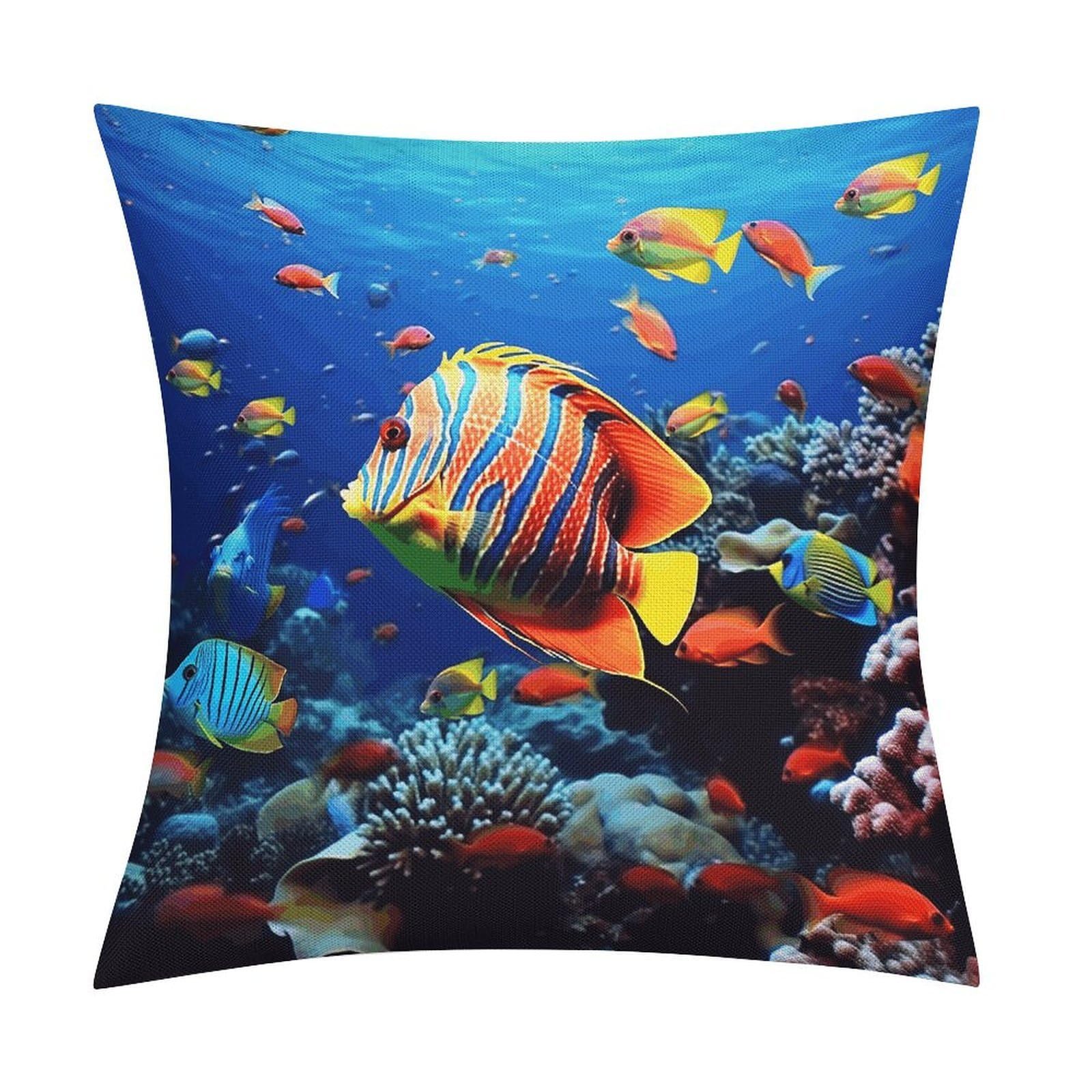 Adfgyerh Style Sea Fishes Pillow Covers Soft And Comfortable Invisible Zipper ，Home Decor 18X18 Inch Edging Technology，Throw Pillow Covers For Couch Sofa Bedroom Living Room.