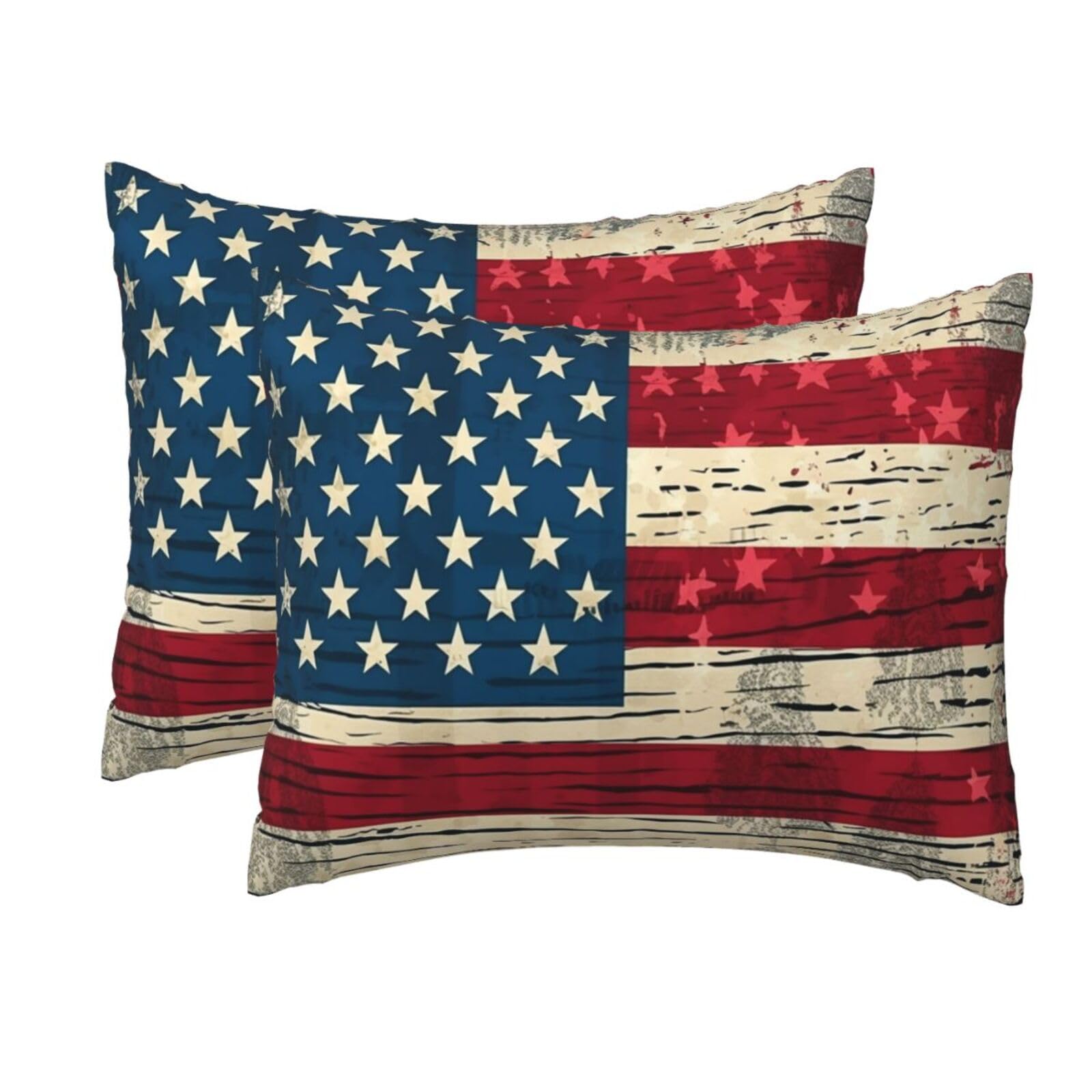 2 Pack Standard Size Pillow Cases for Hair and Skin Soft Breathable Pillow Case Covers with Hidden Zipper American Flag Pattern Pillowcase 20x26 Inches Pillow Cover for Sleeping Gift
