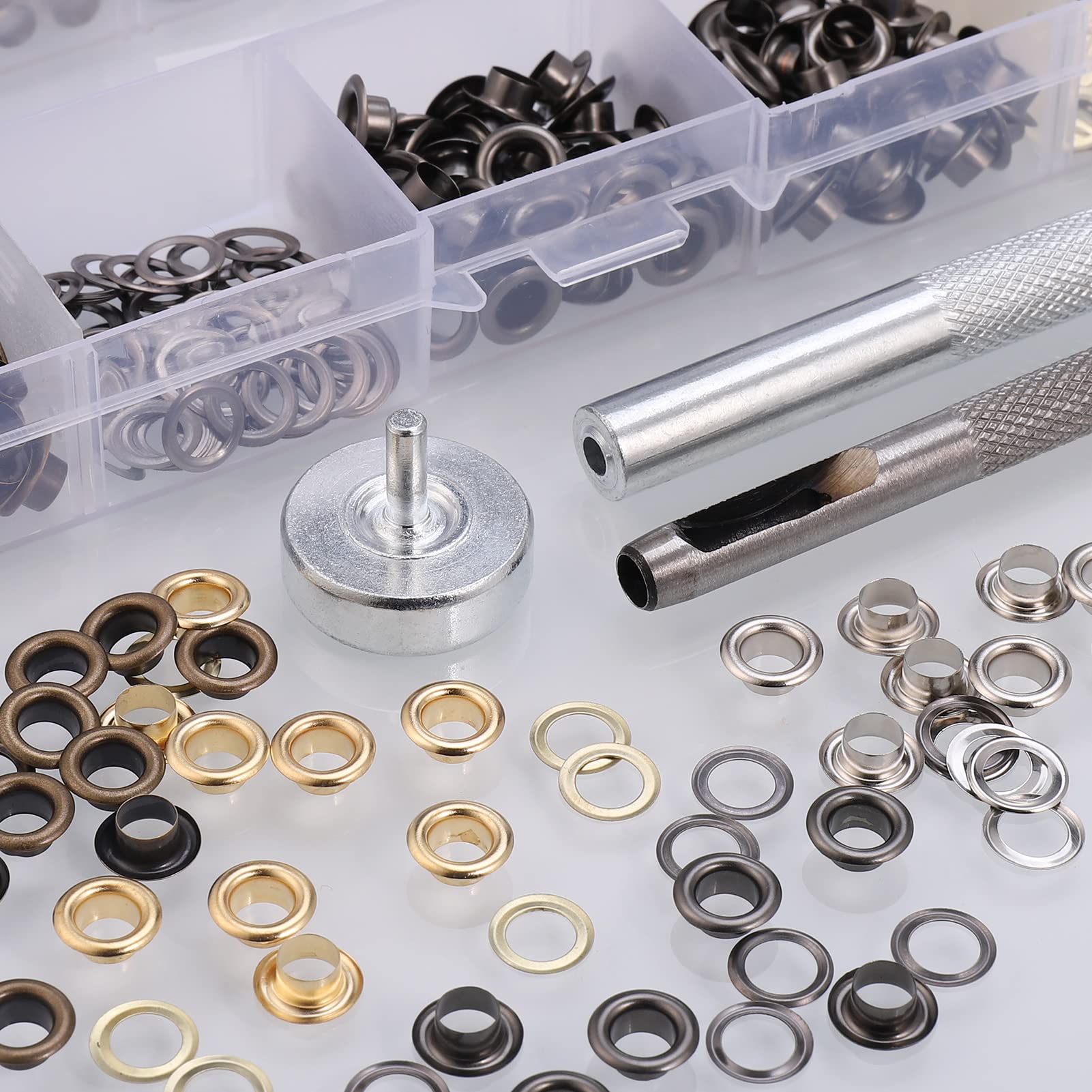 Zocipro 400Pcs Occhielli per Teloni, Occhiello Strumento con Strumenti di Installazione, Kit Occhielli Metallo per Tende Teloni Borse Scarpe Abbigliamento (Diametro interno 5 mm)