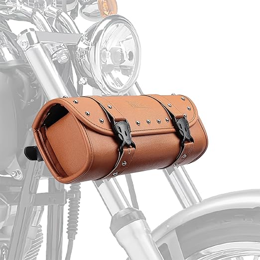 KEMIMOTO Universal Saddlebag - Waterproof PU Leather Motorcycle Fork Bag for Front Fork Handlebar Sissybar Storage