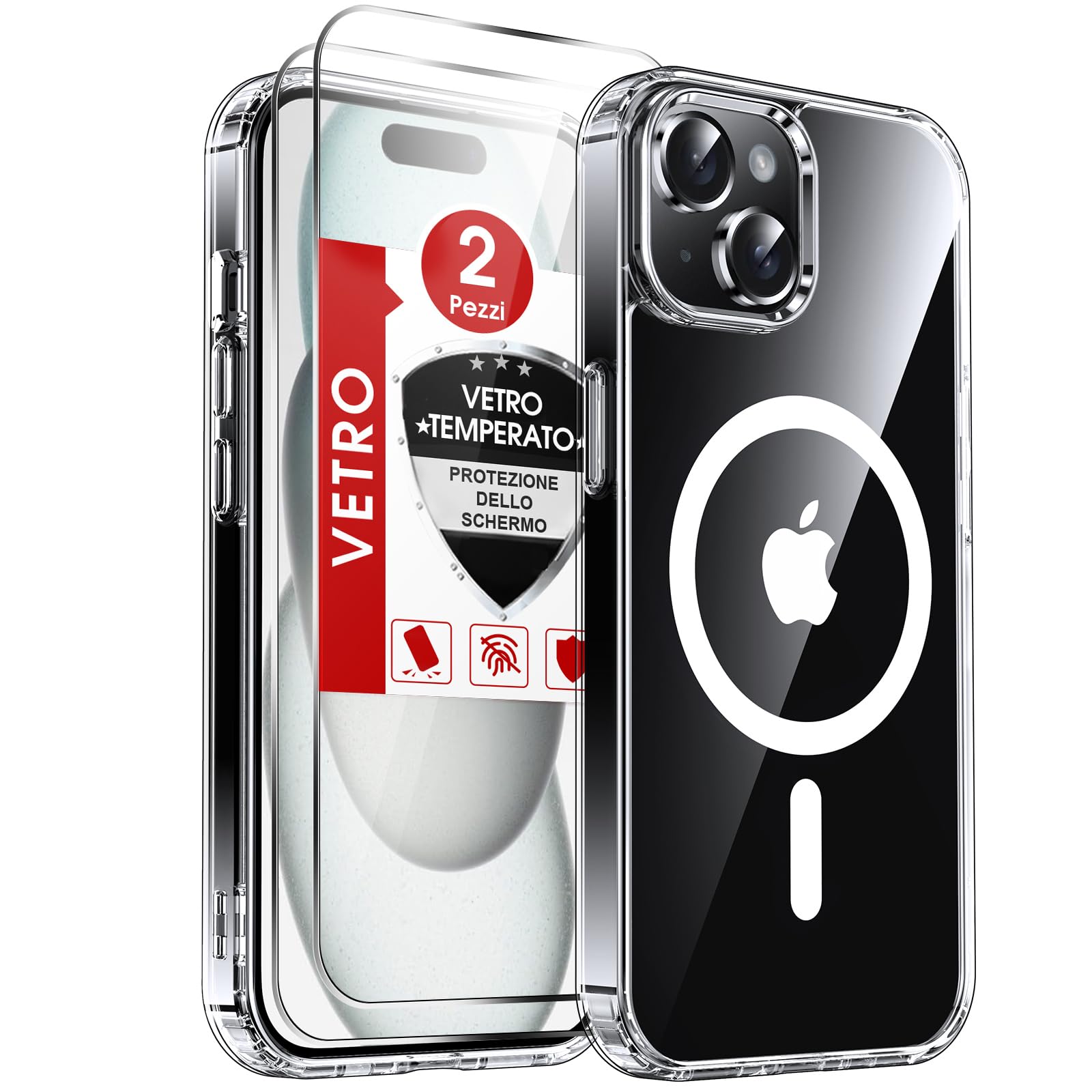 LeYi Cover Magnetica per iPhone 15 Trasparente Custodia con 2 Pezzi Vetro Temperato [Compatibile con MagSafe]Protezione Fotocamera TPU Bumper Antiurto Protettiva Originale Case per Telefono iPhone 15