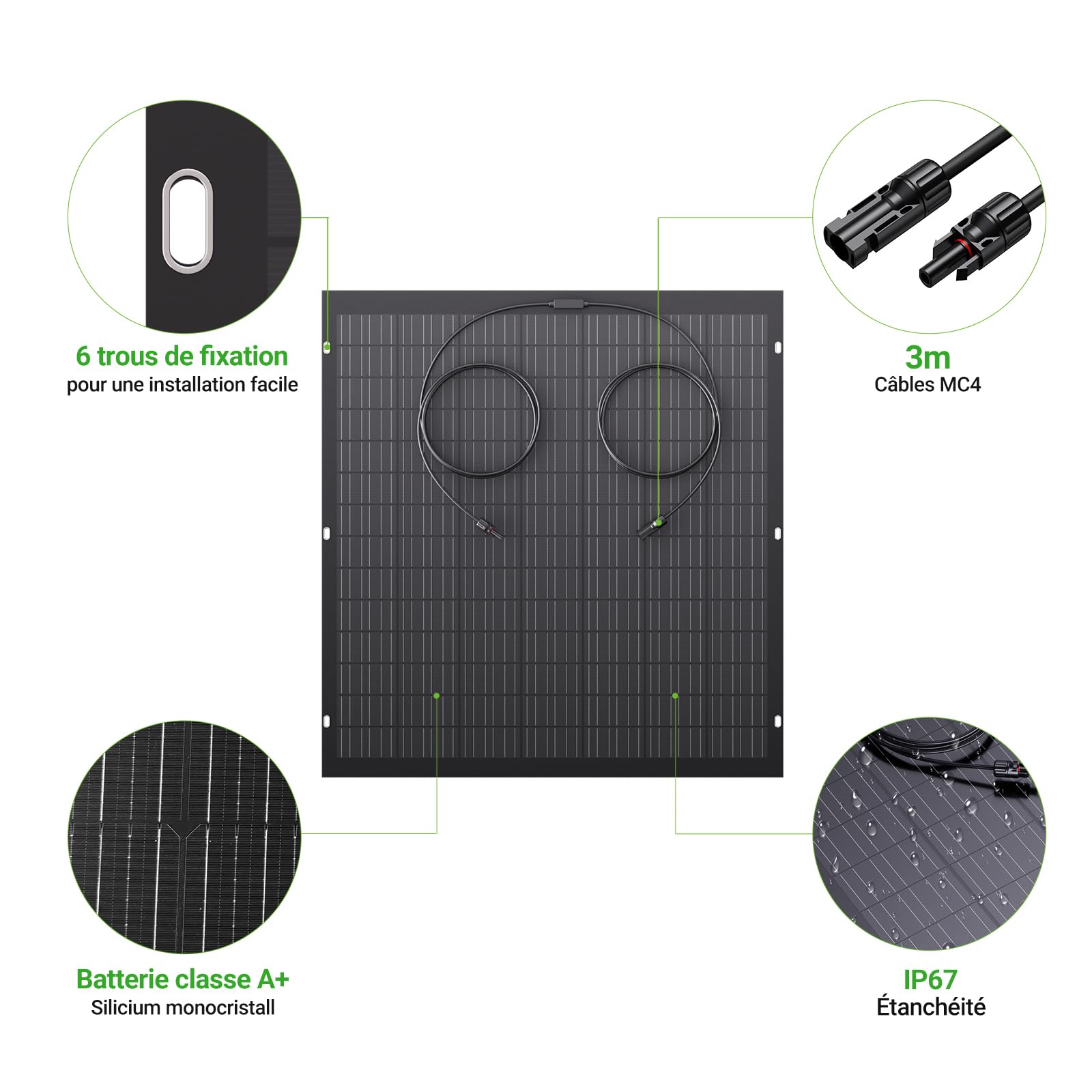 Panneau Solaire Flexible 480W, 2x 240W Module Solaire Flexible Monocristallin, IP67, Photovoltaïque Off Grid, pour Camping-car, Bateau, Toit, Balcon, Batterie 12V