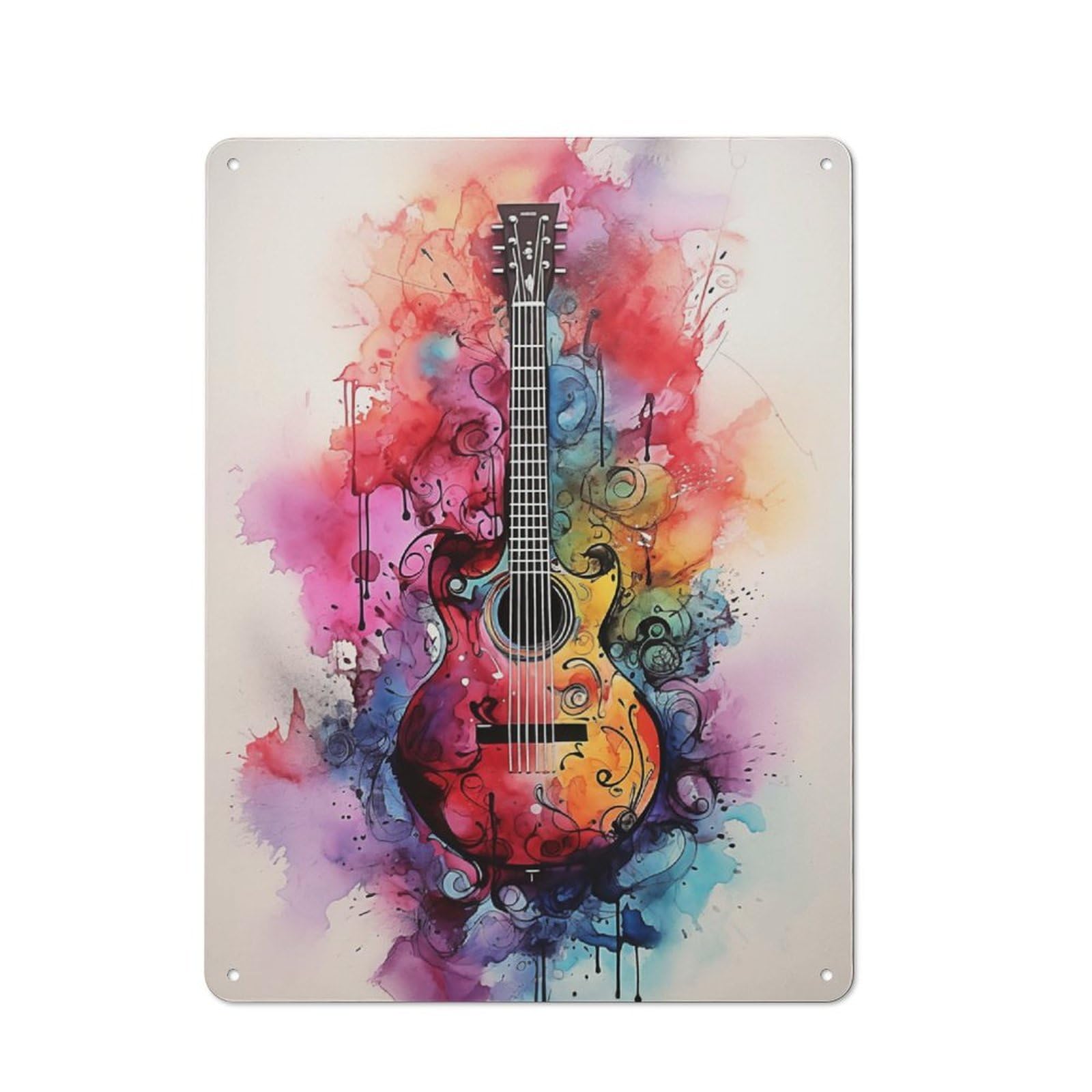 Junmoney Rainbow Guitar Retro Metal Plaque 40X30cm For Garage Or Workshop, Housewarming Wall Decor For People Furnishing Garage And Workshop