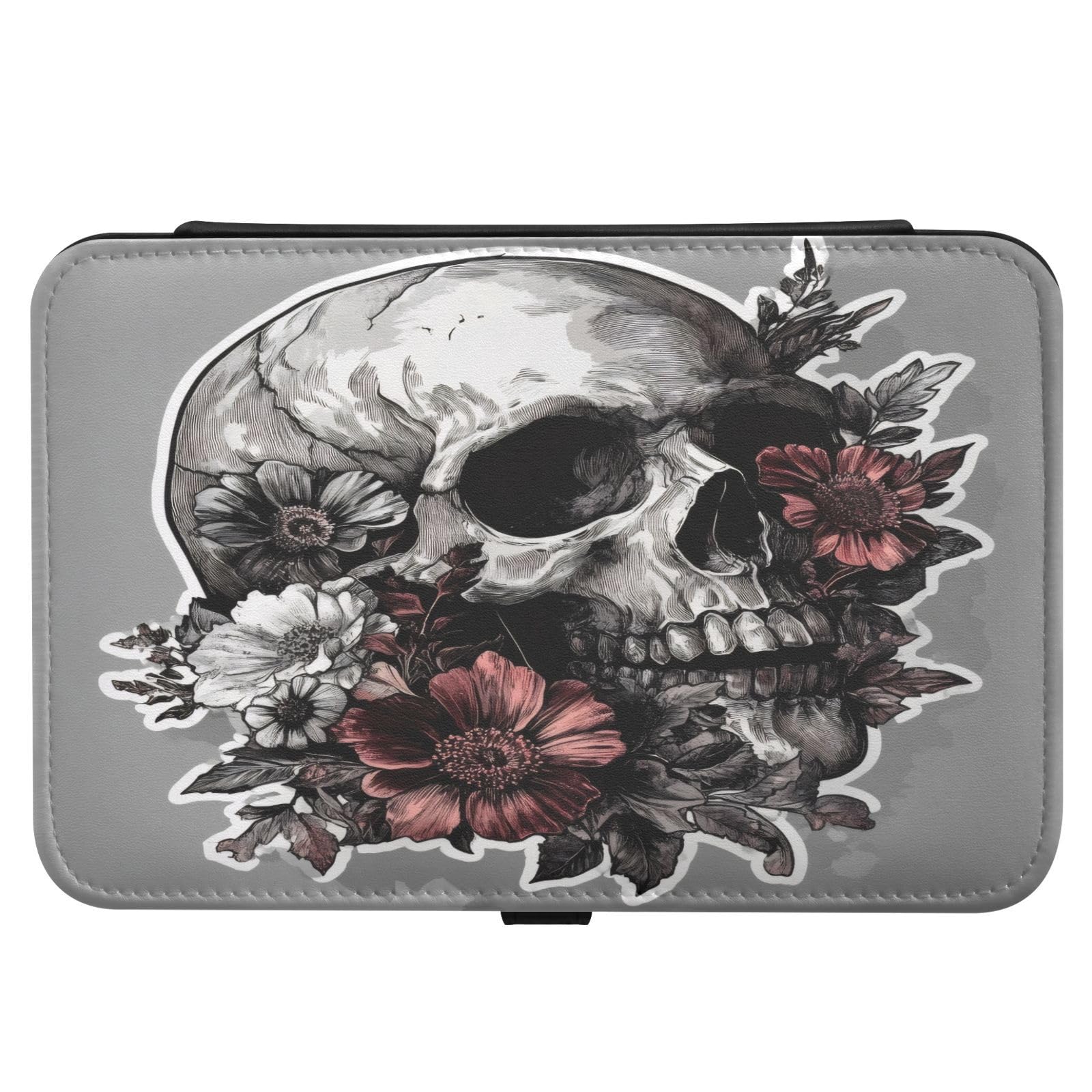 Haskirky Beautiful Flower Skull Jewelry Box Portable PU Leather Travel Jewelry Organize for Women Jewelry Storage Display Holder for Ring, Necklace, Earring