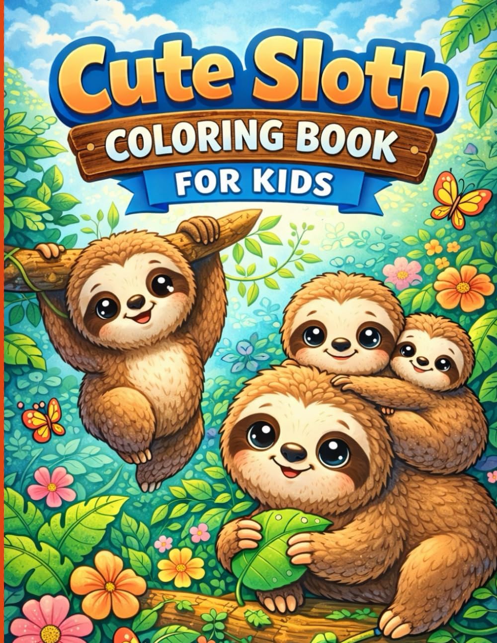Cute Sloth Coloring Book For Preschool Kids: Simple And Fun Sloth Coloring Pages With Friendly Jungle Animals