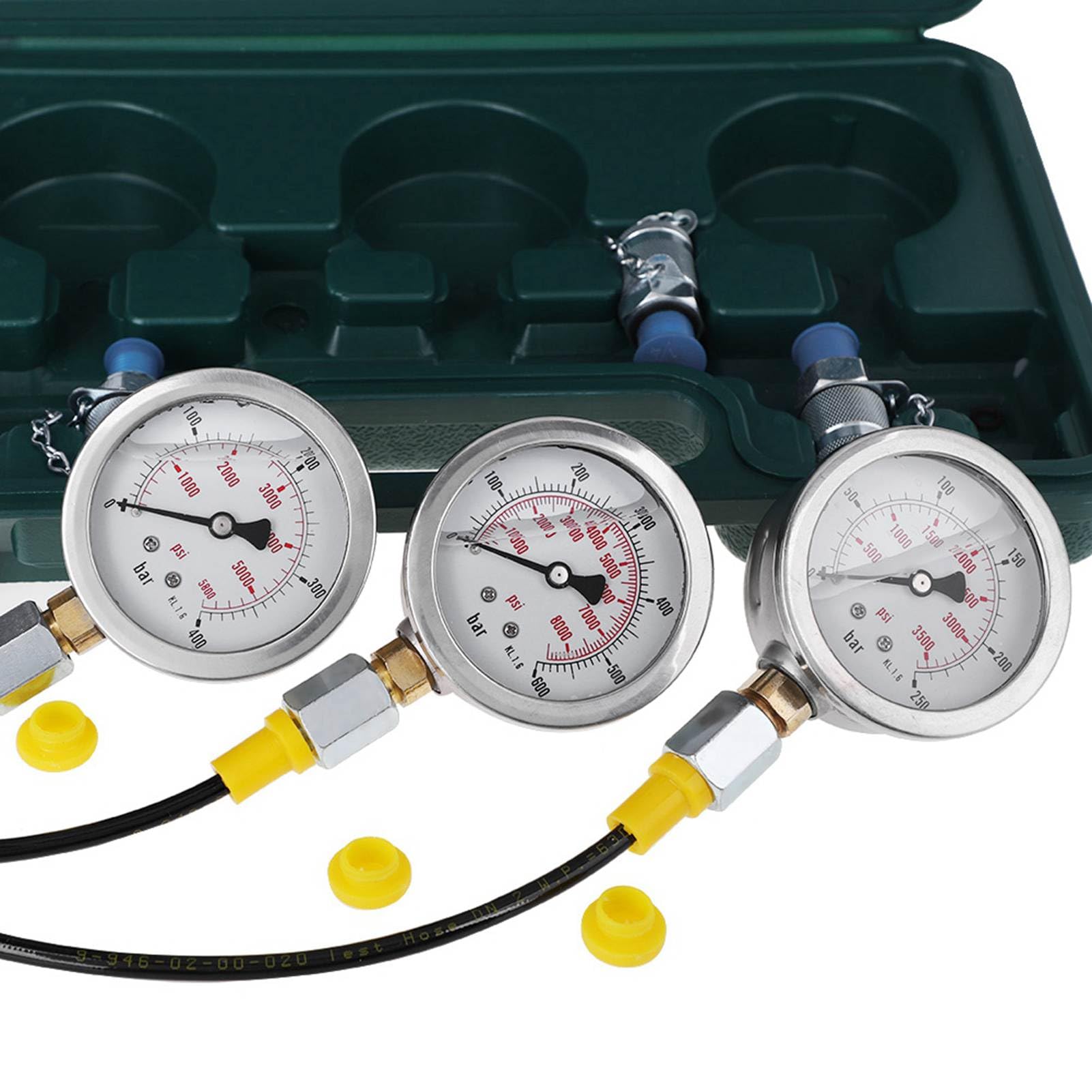 Kit di prova della pressione idraulica, set di manometri per prove idrauliche per escavatori da 250/400/600 bar, kit di manometri per prove idrauliche con raccordo per tubo flessibile di prova, man