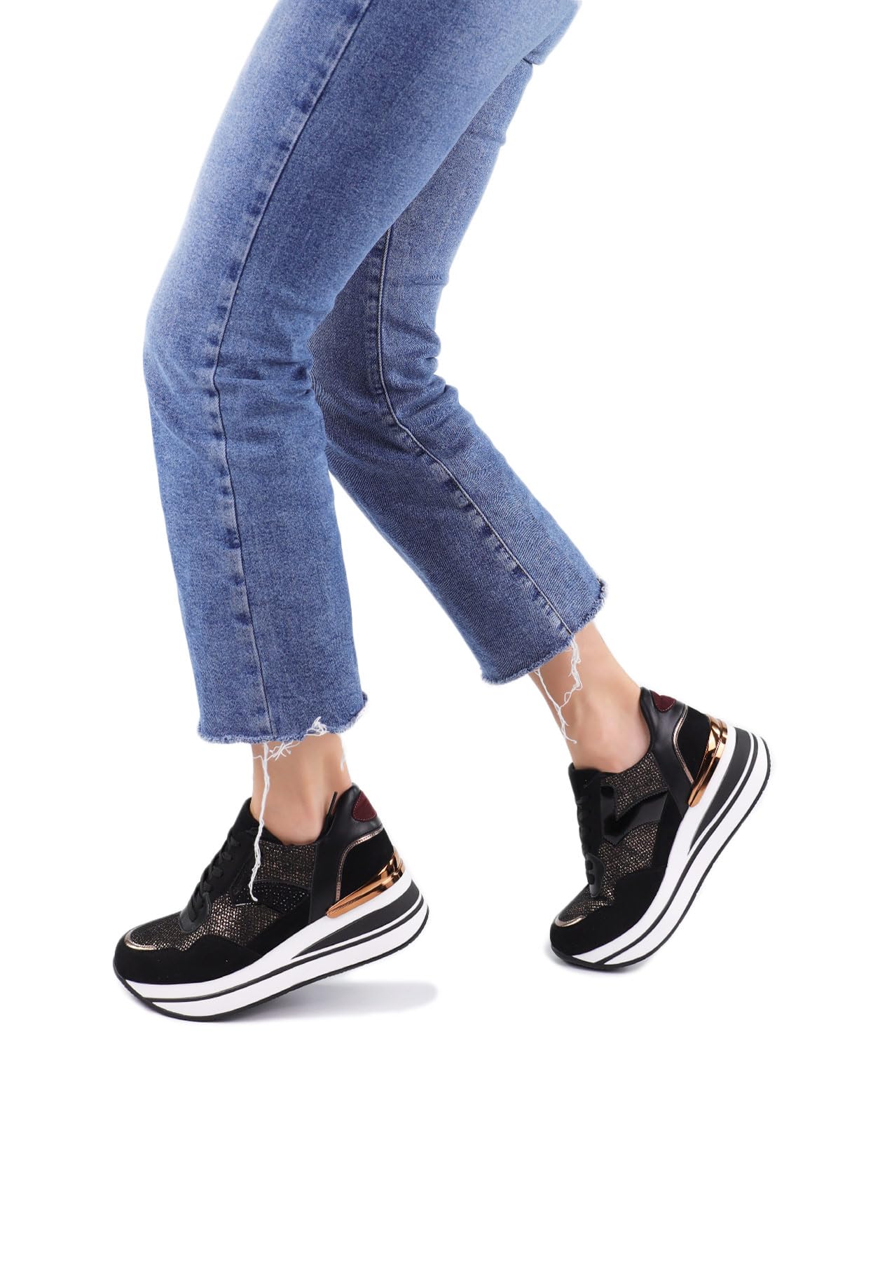 QUEEN HELENA Scarpe da Ginnastica con Zeppa Sneakers Alte Platform Donna X29-30