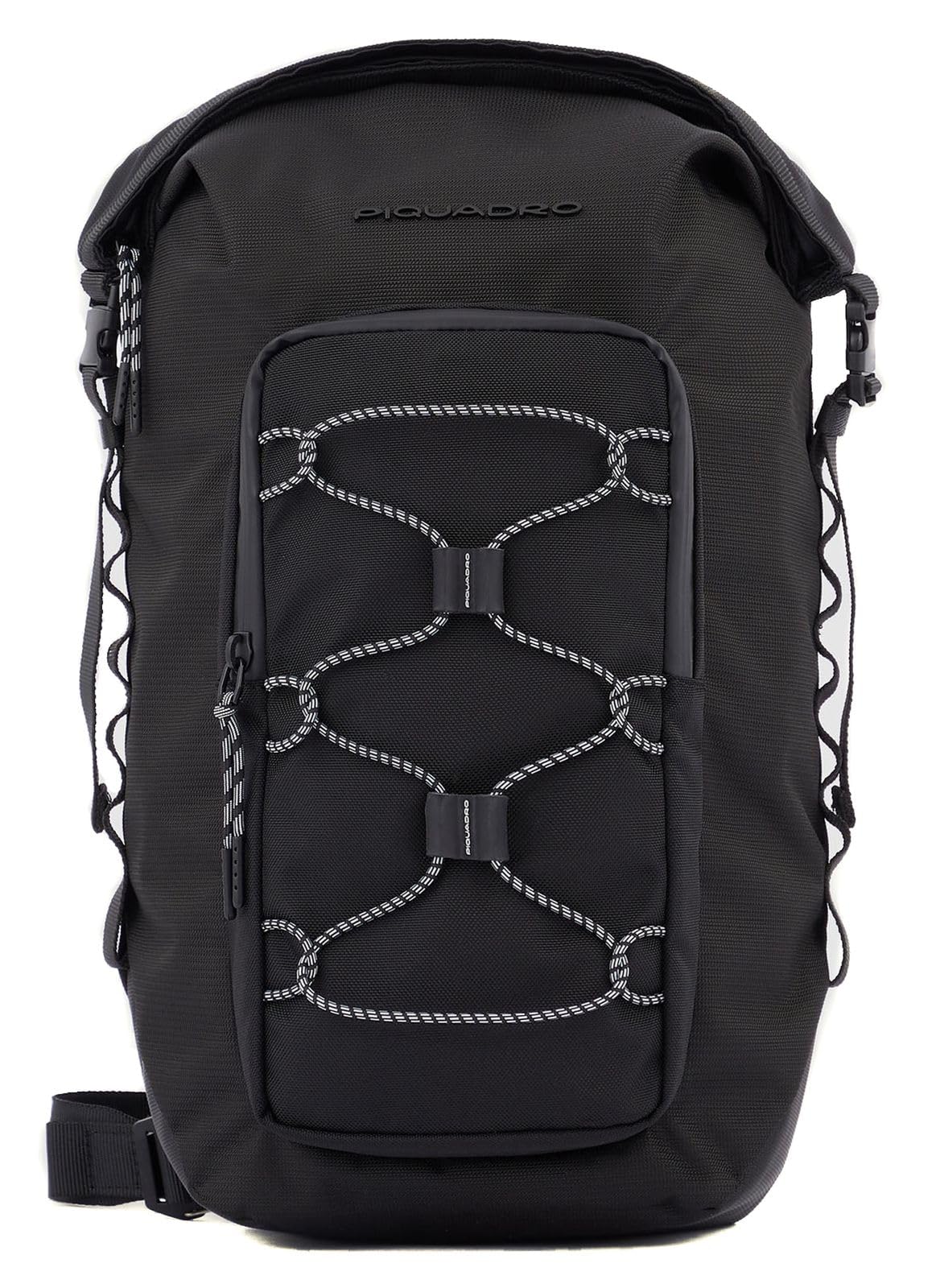 Piquadro Mick Checkered Fabric Backpack, Black, Taglia unica, Casual, Black, One Size, Casual
