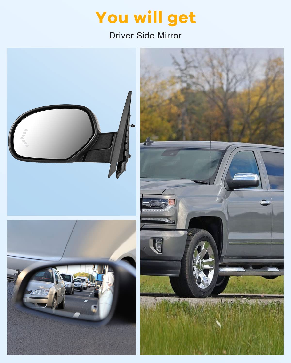 Side View Mirror For 07-13 GMC Sierra 1500 GMC Yukon Power Heated RH & LH Pair Set