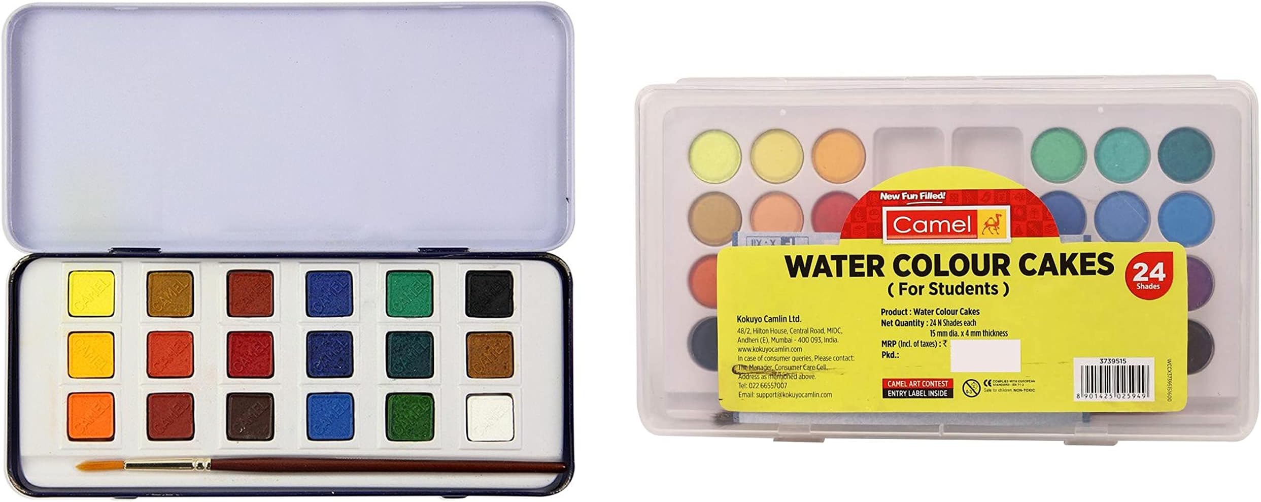 Camel Camlin Kokuyo Water Colour Cakes & Camlin Kokuyo 3739515 Student Water Color Cakes - 24 ...