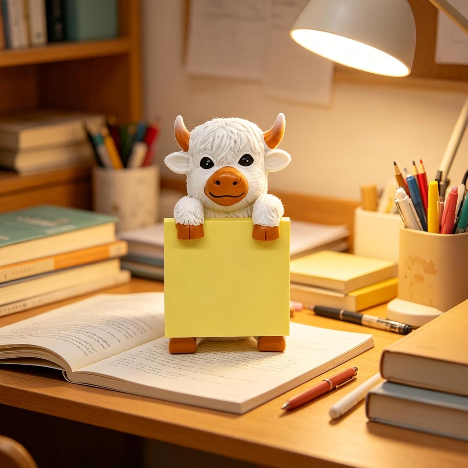 Highland Cow-Shaped Cute Sticky Post it Note Holder Includes 100 Notes Sticky Note Holder， Cute Desk Accessory for Office Home Highland Cow Decor Gift image 4