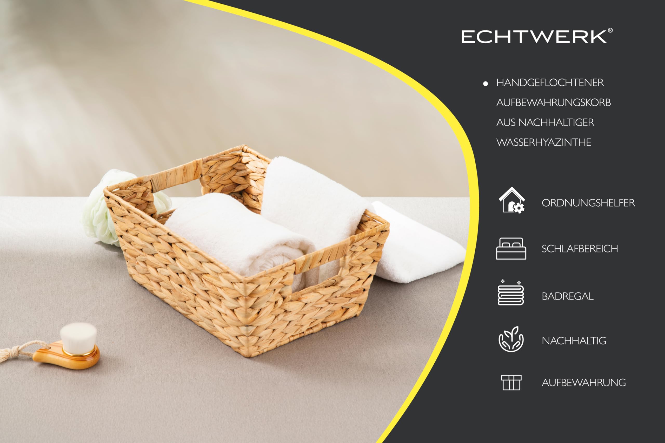 ECHTWERK Cestino portaoggetti in giacinto d'acqua, rettangolare, 35 x 25 x 16 cm, colori naturali, cestino in vimini, impilabile per bagno, ufficio e soggiorno