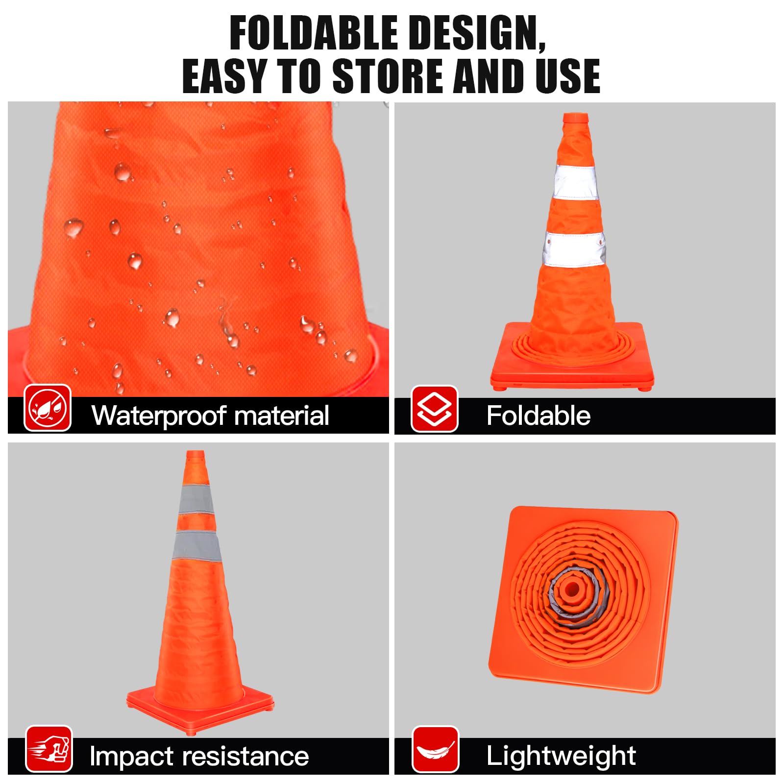 Collapsible Traffic Cones 28 Inch 4 Pack, Traffic Safety Cones, Orange Traffic Cones, Collapsible Safety Cones with Reflective Collars, Parking Cones for Drivers Training Parking Lots - Image 4