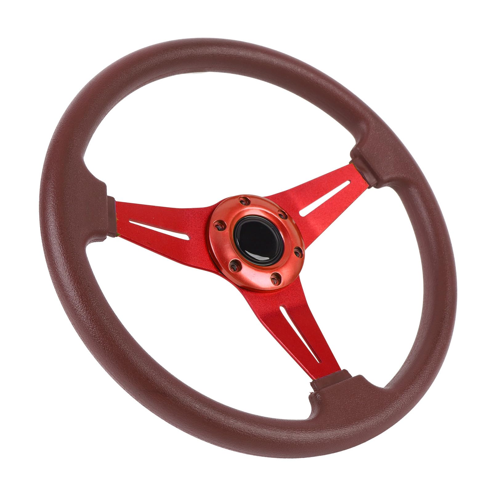 Fabater Volante da, Volante con Raggi in Alluminio in Pelle PU da 14 Pollici con Pulsante Clacson per Adattatore per a 6 Fori (rosso)