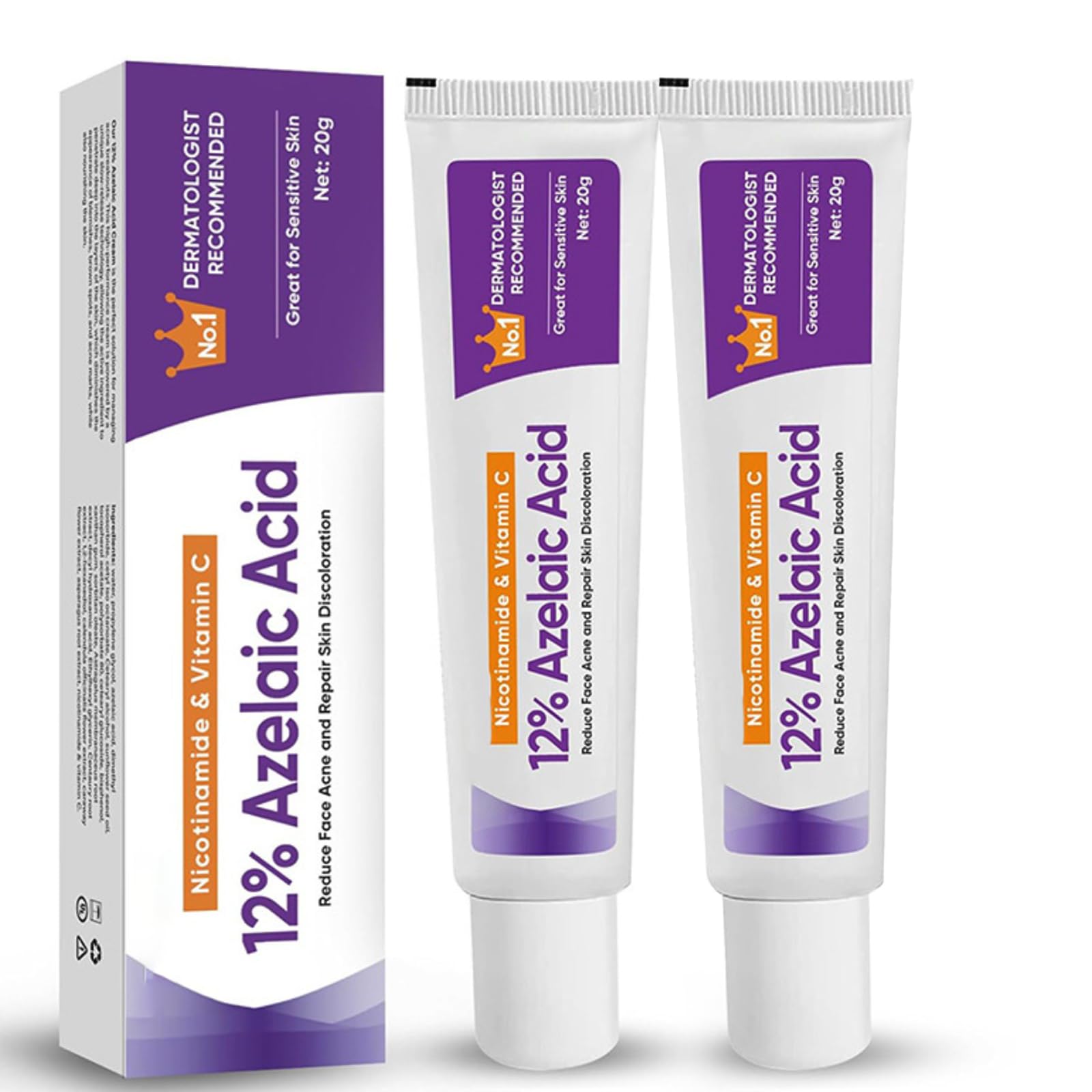 2 Pcs Azelaic Acid Serum, 12% Azelaic Acid Cream Face Skin Care Pigmentation for All Skin Types