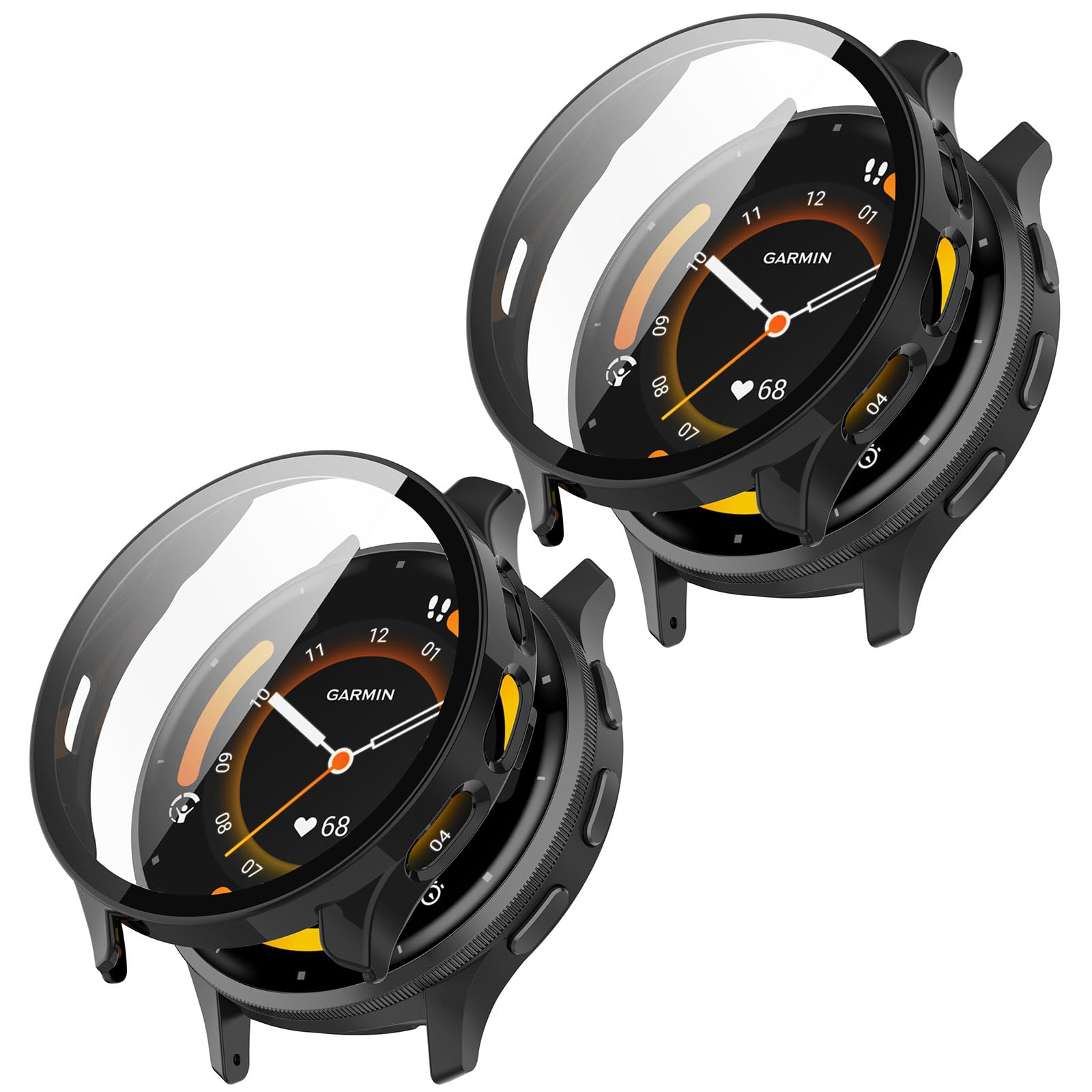 2Pack Hard PC Case with Tempered Glass Screen Protector Compatible with Garmin Venu3S GPS Smartwatch Protective Cover Bumper Shell Guard Accessories (Black + Black)