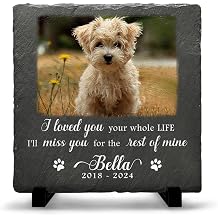 Dogs Custom Memorial Stone - Personalized Photo, Years, Name of Dog Stones, Grave Markers - Loss of Pet Sympathy Gifts for Friends - Square Shaped Slate Decor Indoor, Outdoor