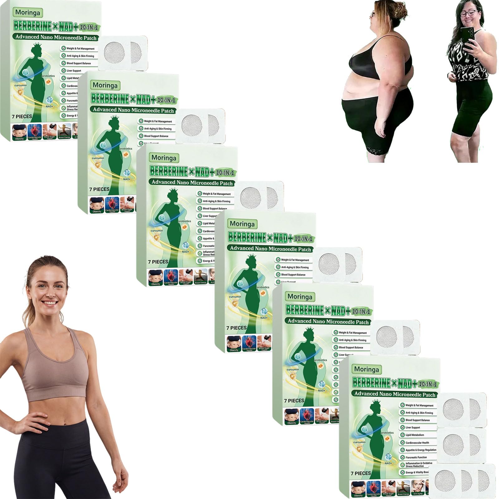 6 Cajas Moringa x Berberine Patch 10 en 1,parche avanzado de microagujas Moringa 10 en 1,Parche de Metabalance Profesional, Fácil de Aplicar, para hombres y mujeres (6-Cajas) - 1