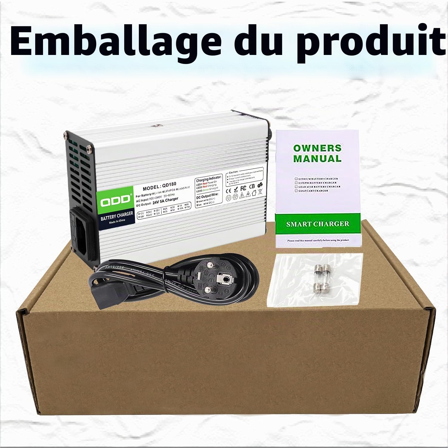 QDD Chargeur 24V 5A Chargeur Plomb-Acide 24V Utilisé pour Batterie Plomb-Acide 24V AGM Gel VRLA OPZV Sortie CC Connecteur XLR 3 Broches