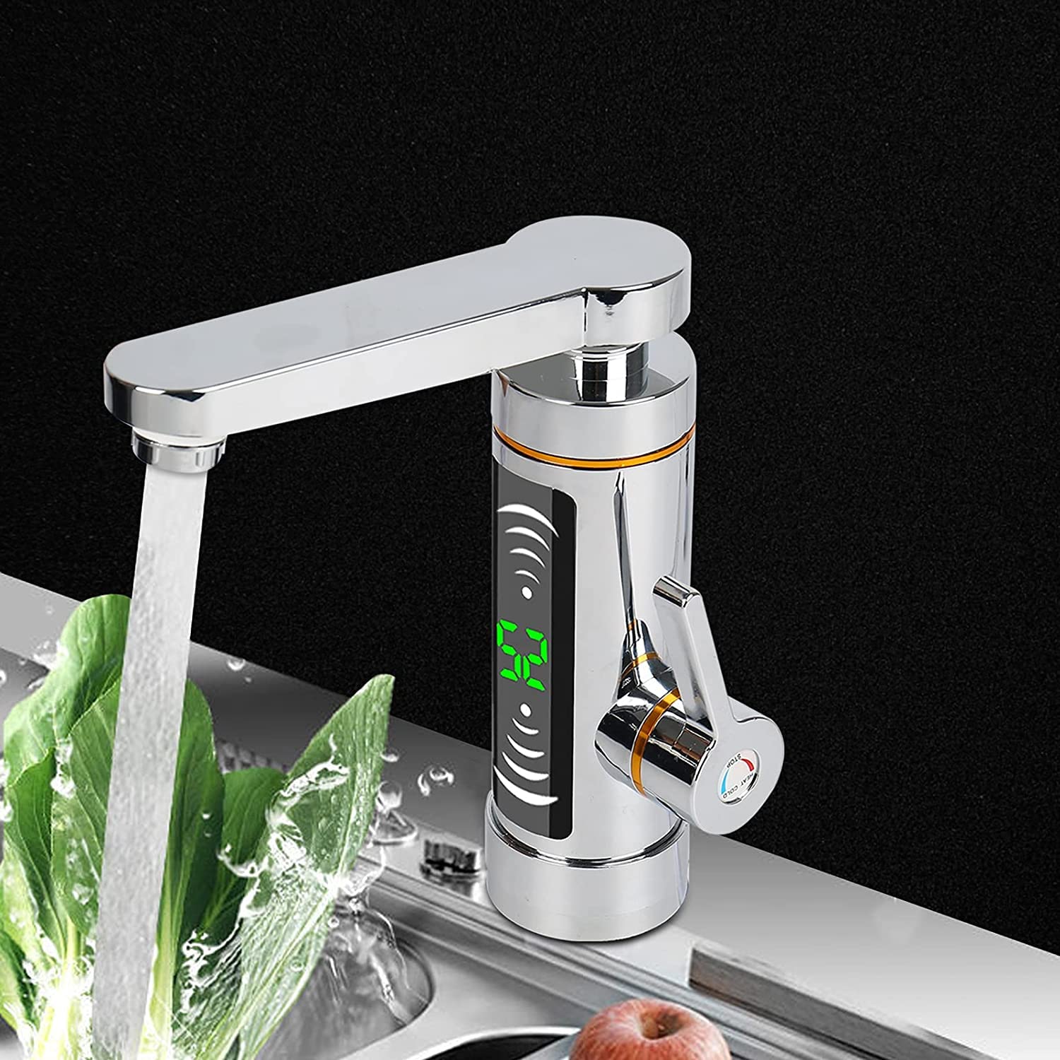 Scaldabagno elettrico istantaneo, rubinetto girevole a 360°, con indicatore di temperatura LED, 3000 W, bagno cucina, acqua e riscaldamento rapido