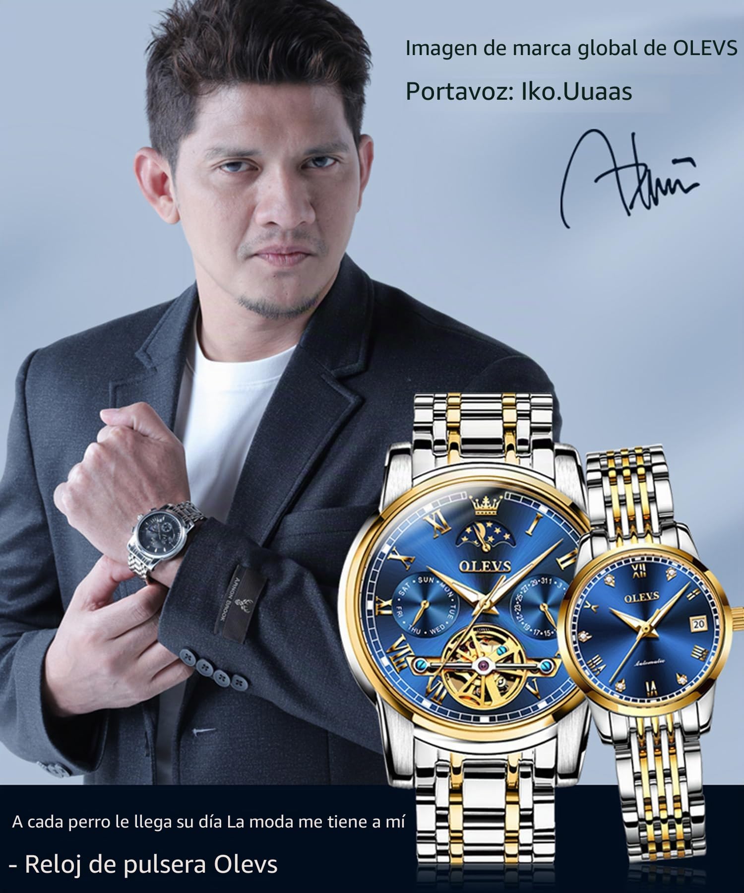OLEVS Juego de Relojes para Parejas con Cuerda automática mecánica automática para Hombres y Mujeres, Luminoso, Impermeable, de Acero Inoxidable