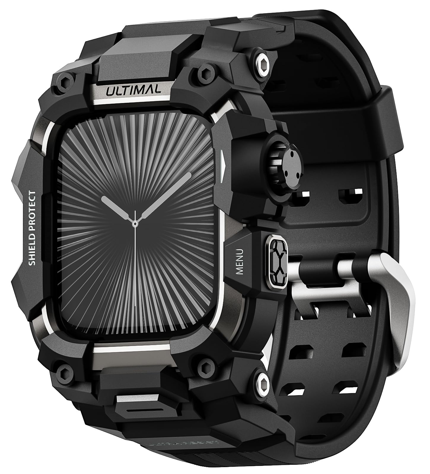 ULTIMAL Rugged Case with Band for Apple Watch 46mm,Compatible with Apple Watch Series 12, Military Grade Shockproof Bumper Cover for iWatch Tactical Band Men (Black, 46mm)