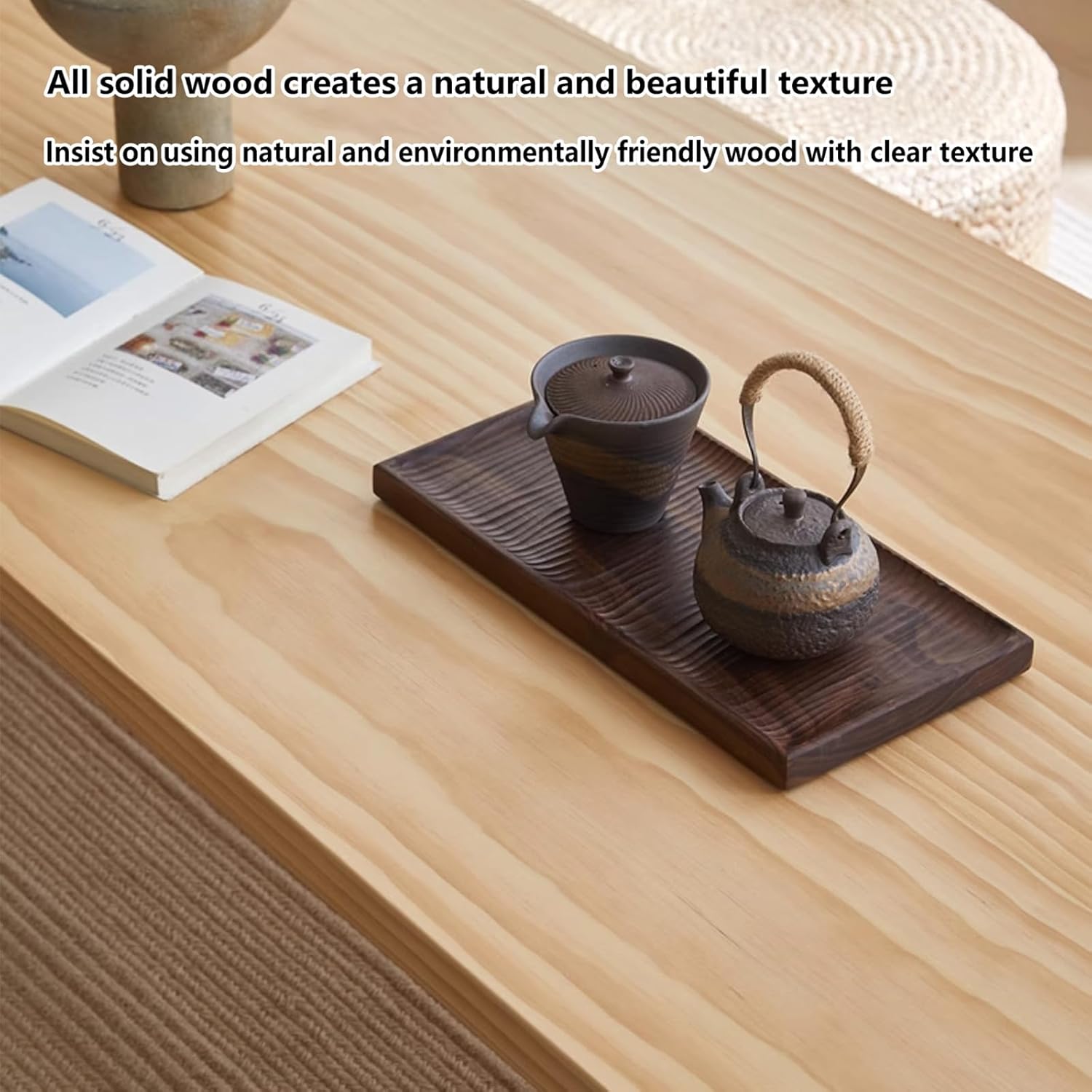 Low Coffee Table for Sitting on The Floor, Japanese Floor Table Solid Wood, Wooden Coffee Table Furniture for Living Room, Reception Rooms, 23.7x14x12in