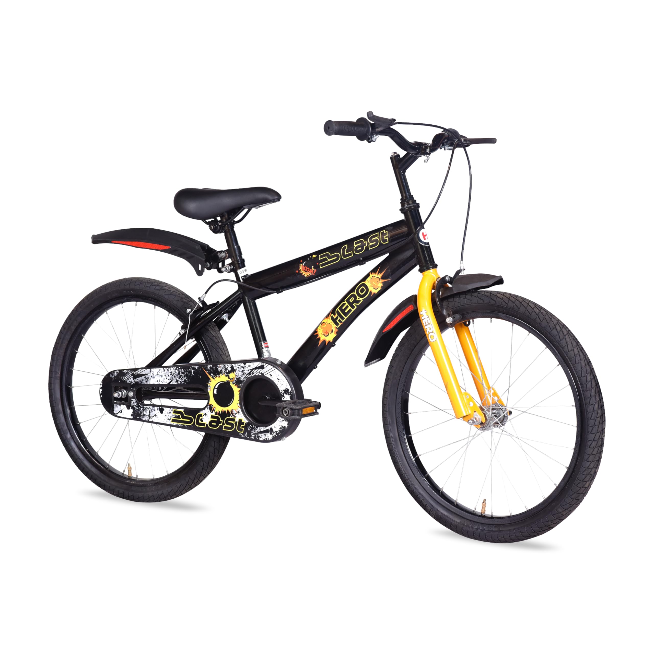 Hero Blast 20T Kids Cycle with mudgaurds | Black | Easy Self Assembly | Cycle for Age 7 to 10 Years Boys and Girls 12 Inches, Rigid