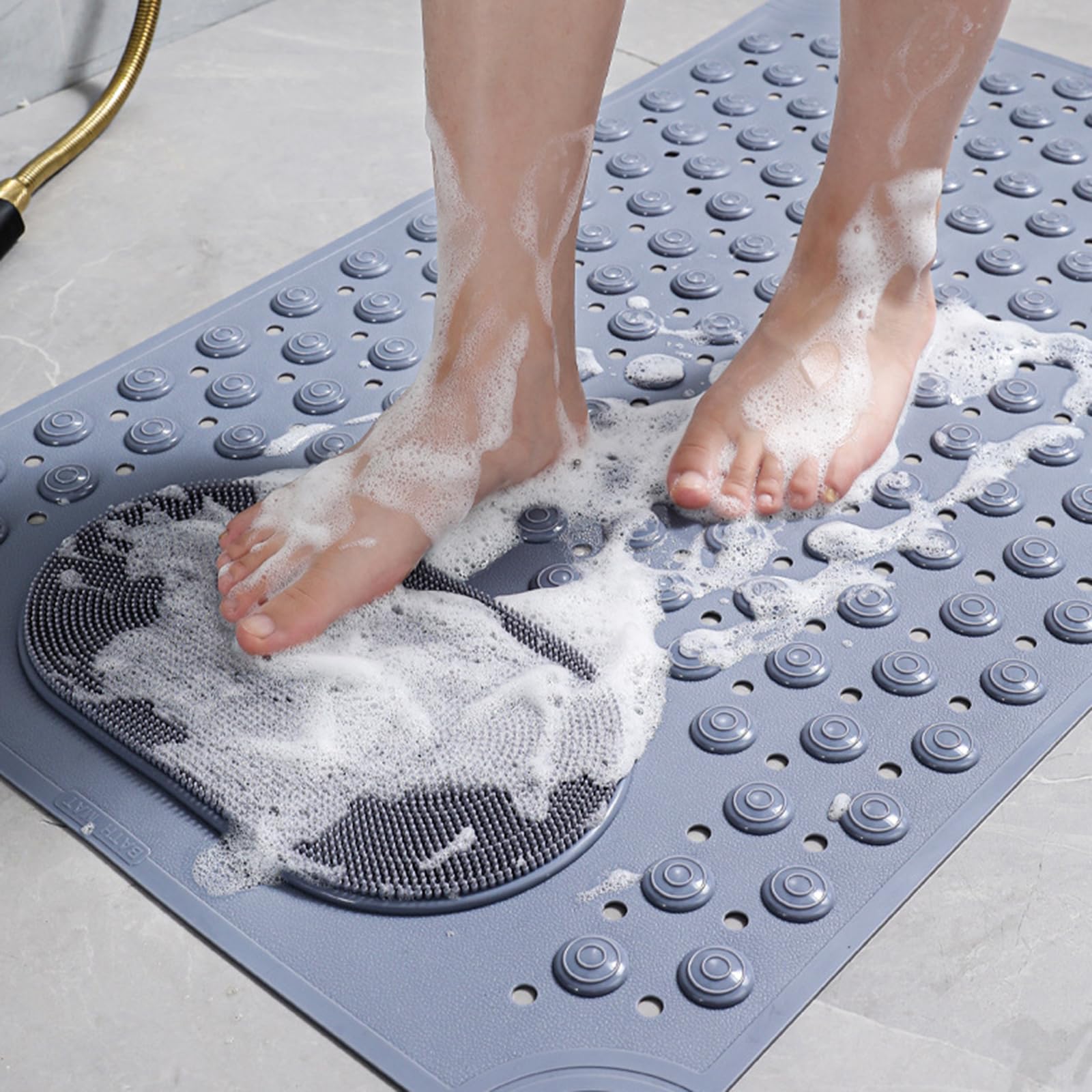 Moderno Alfombra Ducha Antideslizante con Ventosa, Color Liso Alfombra de Bañera Antideslizante con Pincel, PVC Alfombra de Bano Secado Rápido Suave para Los Pies,E,50x80cm/20x31in