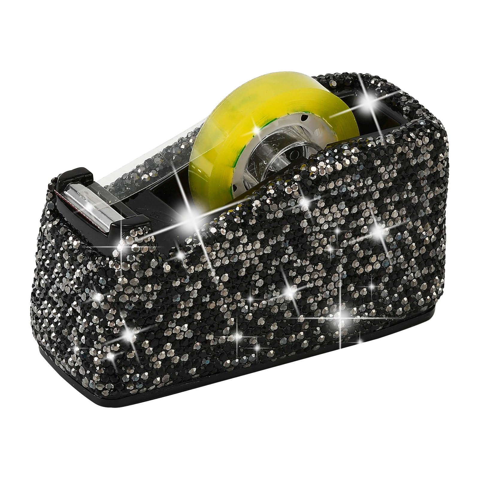 XhuangTech Desktop Tape Dispenser Diamond, Bling Crystal Tape Dispenser with Non-Slip Mat, Cute Tape Dispenser White for Desk Office School Gift Supplies Heat Transfer Tape Girls Women (Black) โ image 1