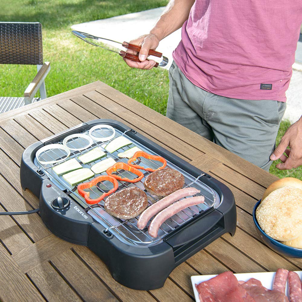 Taurus Maxim's Plus - Barbacoa eléctrica, uso con o sin patas, gran superficie de cocción 41x24cm, 78 cm de altura, barbacoa sin humos, cocina incluso en interiores, termostato regulable