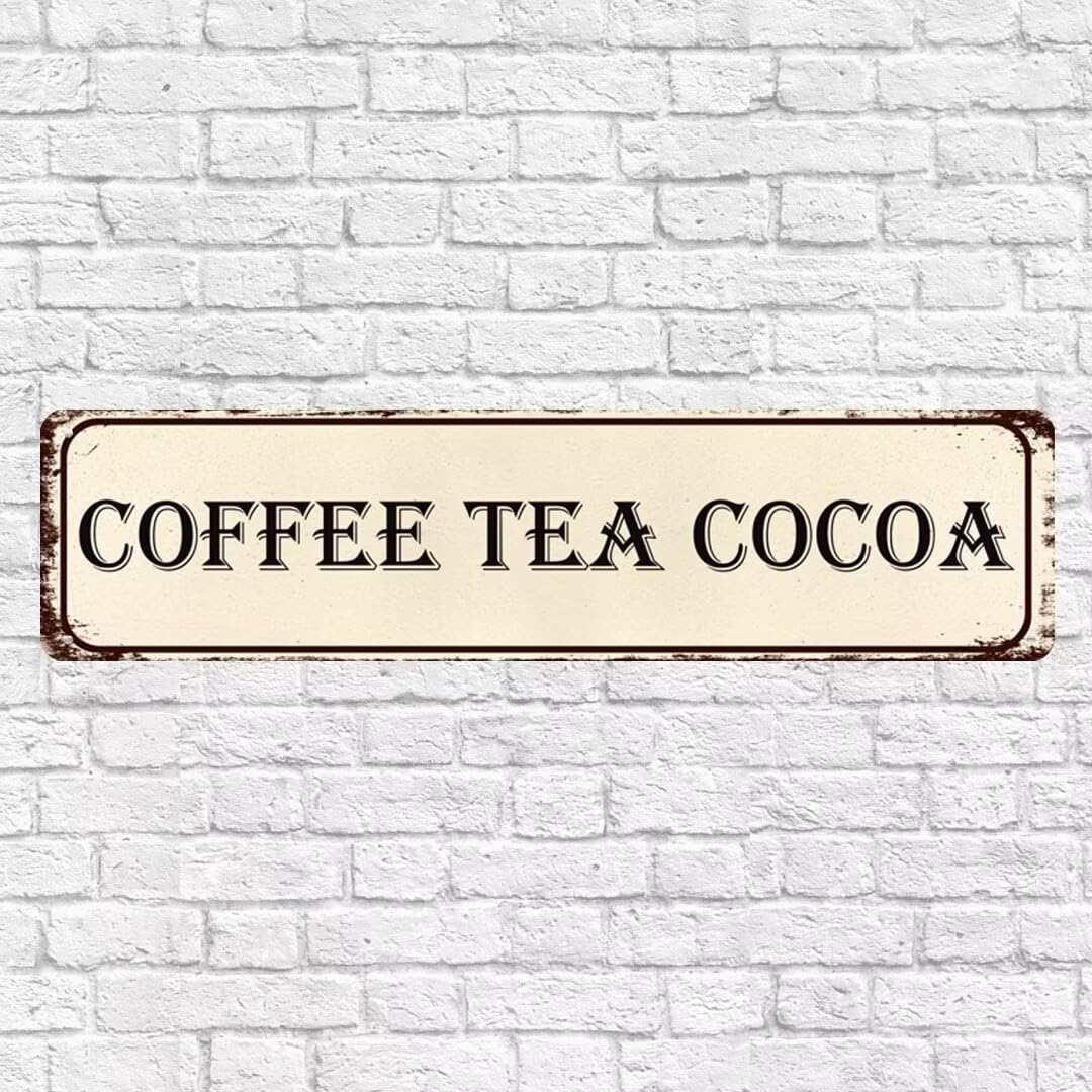 Coffee Tea Cocoa Rustic Metal Tin Sign Coffee Shop Wall Decor,Cafe Aluminum Metal Plaque Retro Wall Art Sign,4x16 Inch