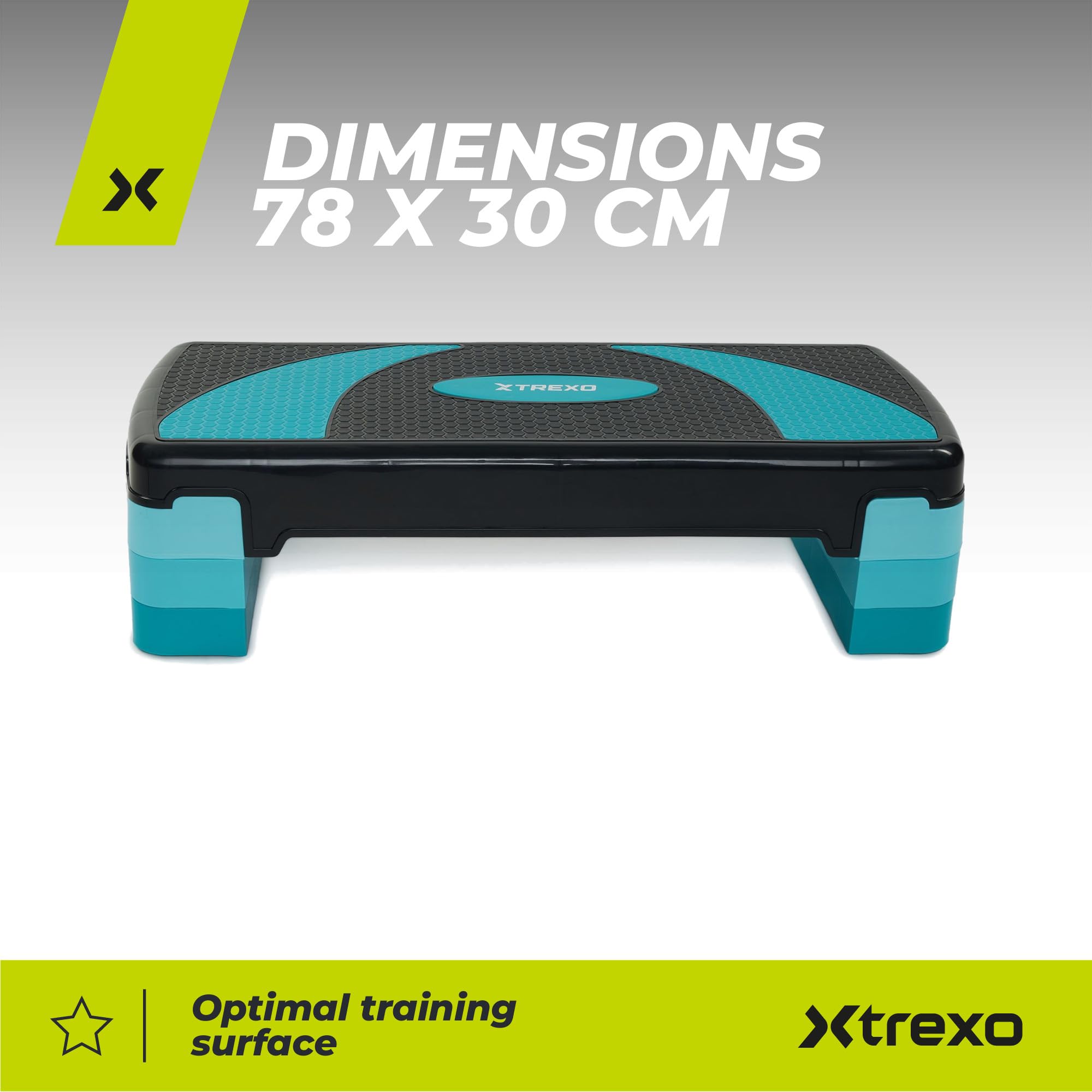 TREXO Aerobic Step - Step de 78 x 30 cm para ejercicios cardiovasculares y entrenamiento de fitness, altura ajustable 10-20 cm, resistente de polipropileno y TPR Step de aeróbic de alta calidad, azul,