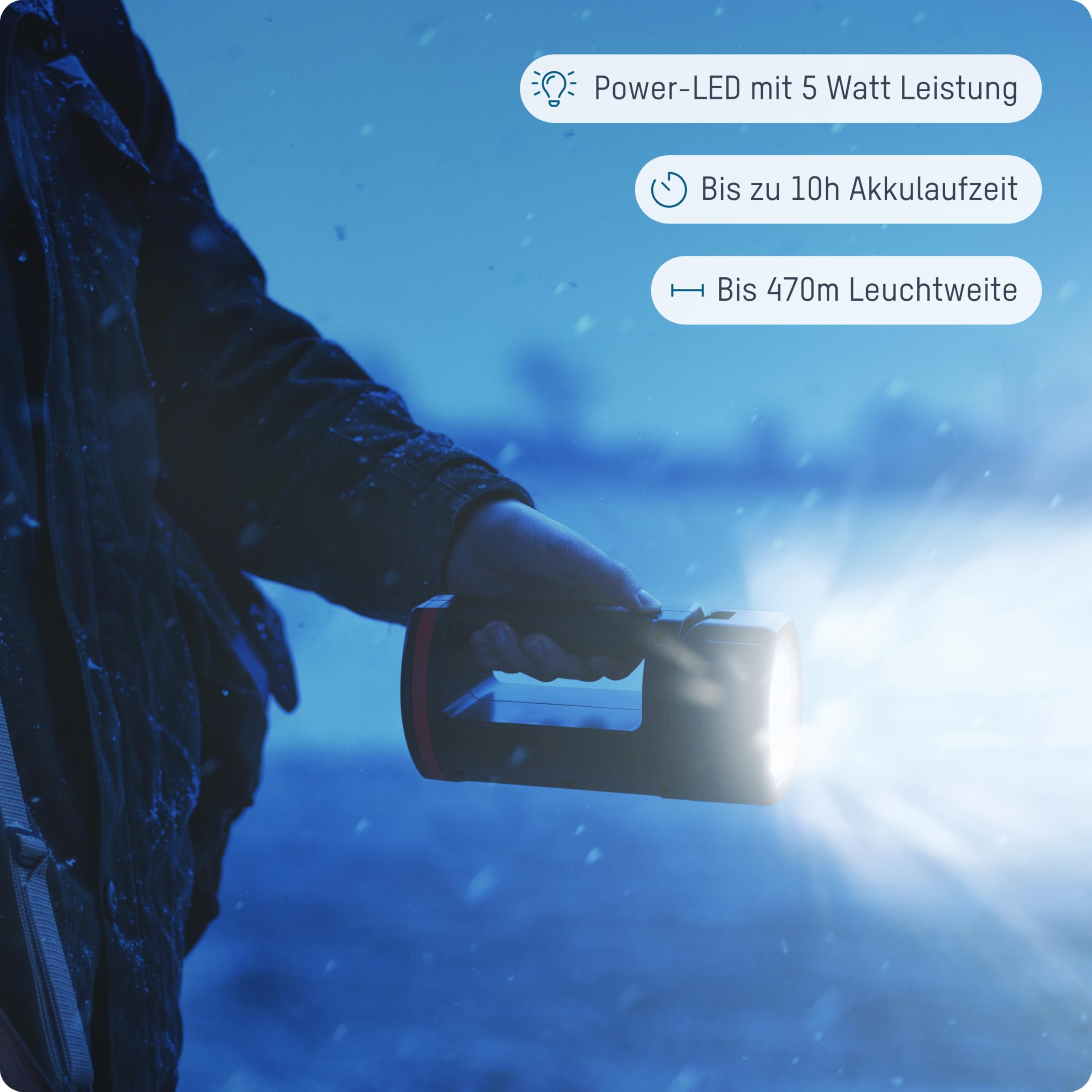 ANSMANN LED Handscheinwerfer Akku mit 10400mAh, automatische Notbeleuchtung bei Stromausfall, bis zu 100 Stunden Leuchtdauer möglich, wiederaufladbar über Micro USB oder Ladeschale